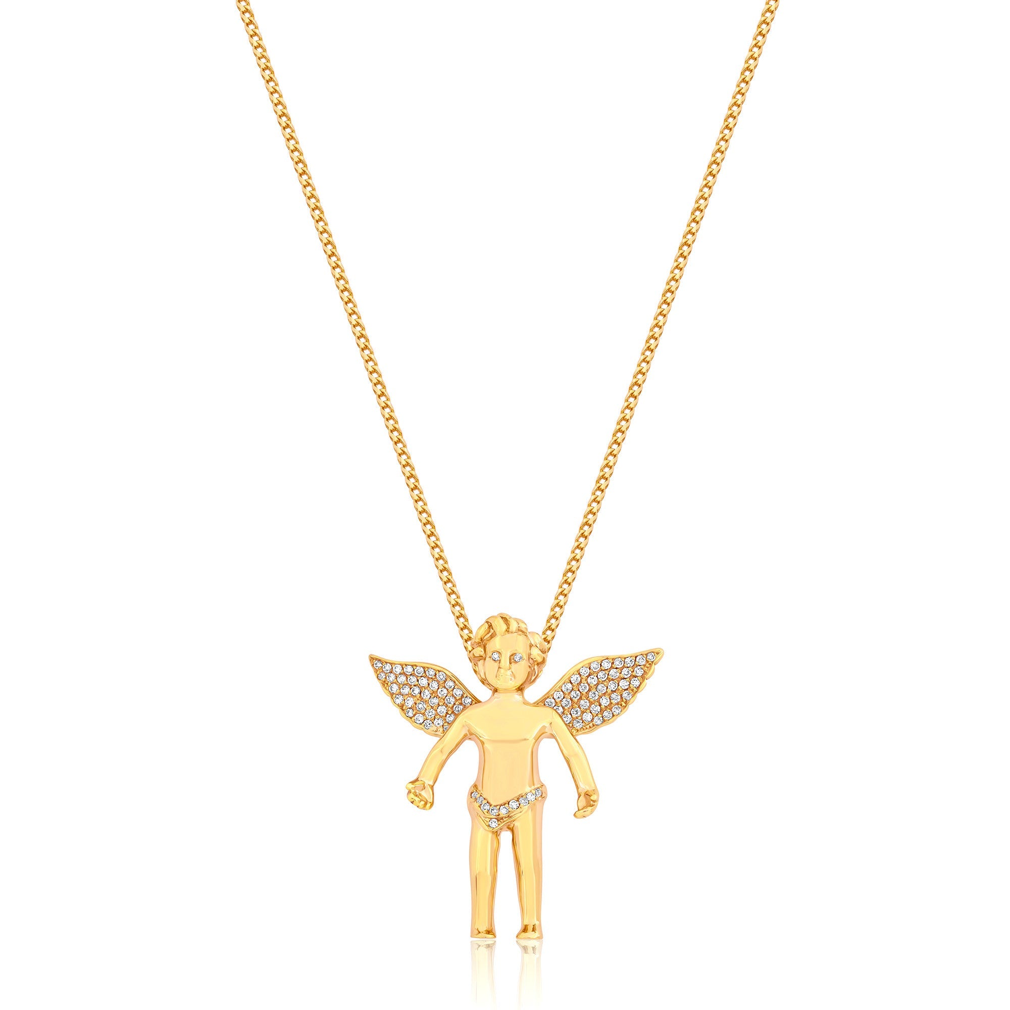 Micro Cherub Angel (Open Wings, Partially Iced) (14K YELLOW GOLD) - IF & Co. Custom Jewelers