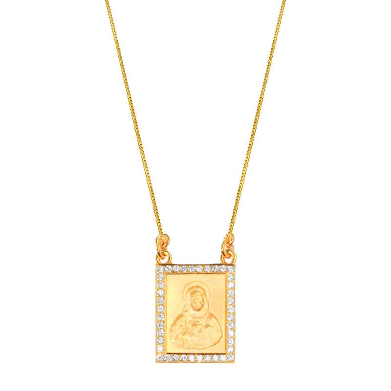 Micro Escapulario Piece (Jesus & Halo, Diamond Border) (14K YELLOW GOLD) - IF & Co. Custom Jewelers