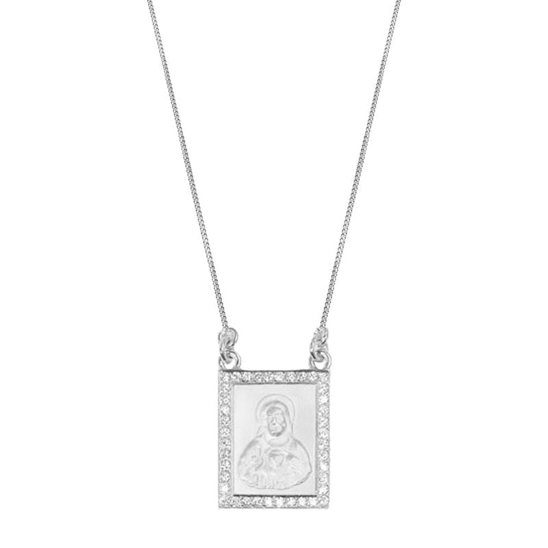 Micro Escapulario Piece (Jesus & Halo, Diamond Border) (14K WHITE GOLD) - IF & Co. Custom Jewelers