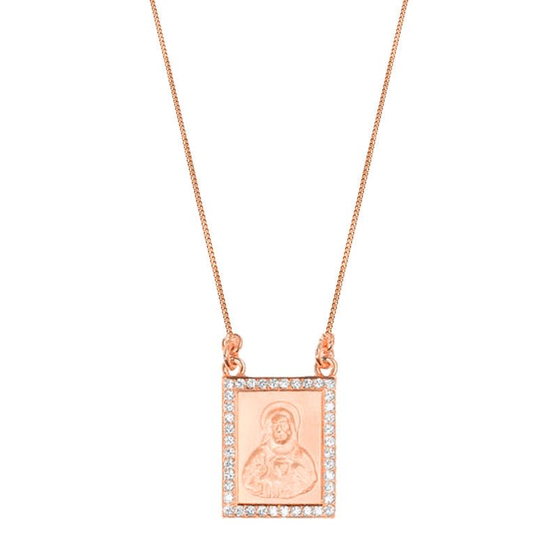 Micro Escapulario Piece (Jesus & Halo, Diamond Border) (14K ROSE GOLD) - IF & Co. Custom Jewelers