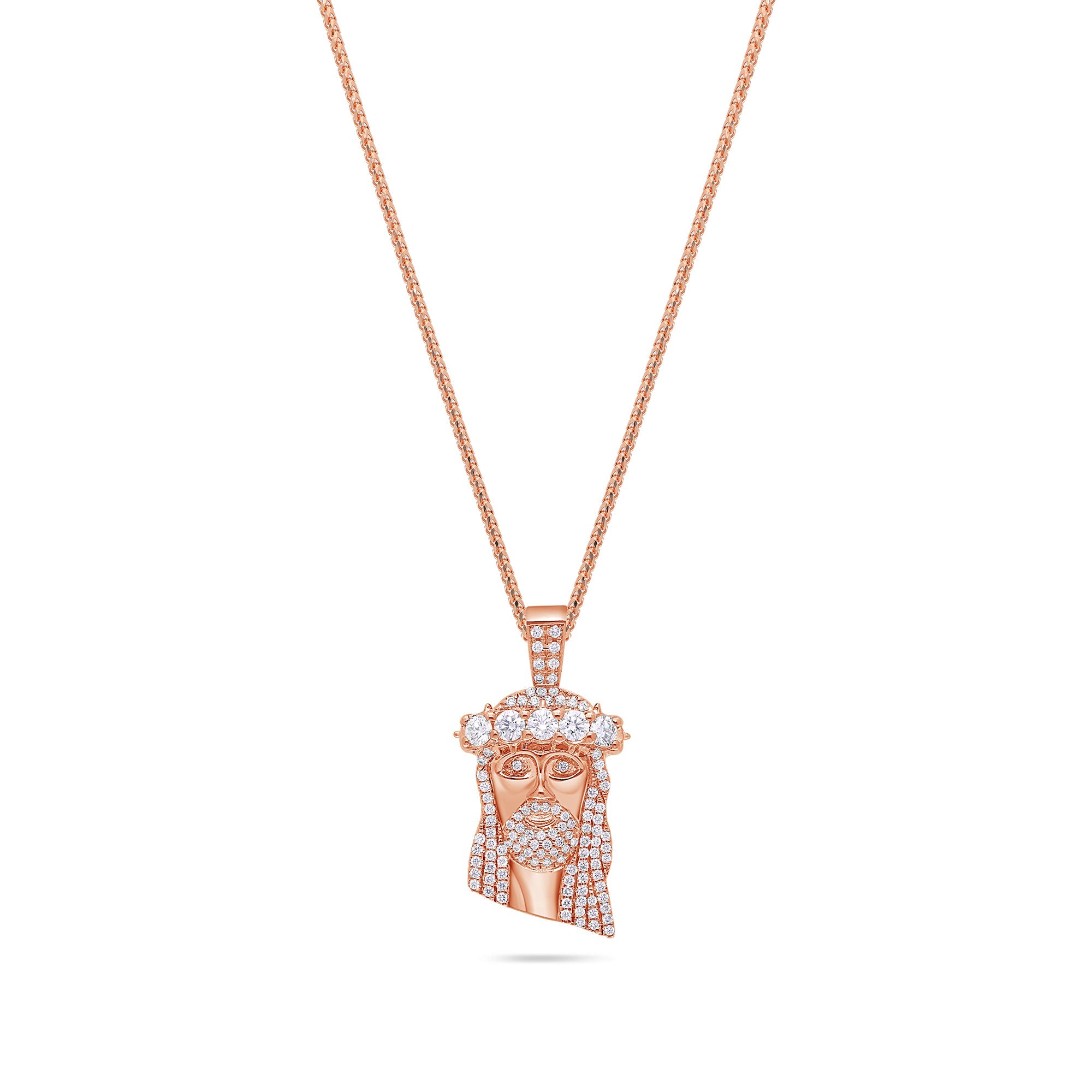 Micro Jesus Piece (1-Row Boss, Fully Iced) (14K ROSE GOLD) - IF & Co. Custom Jewelers