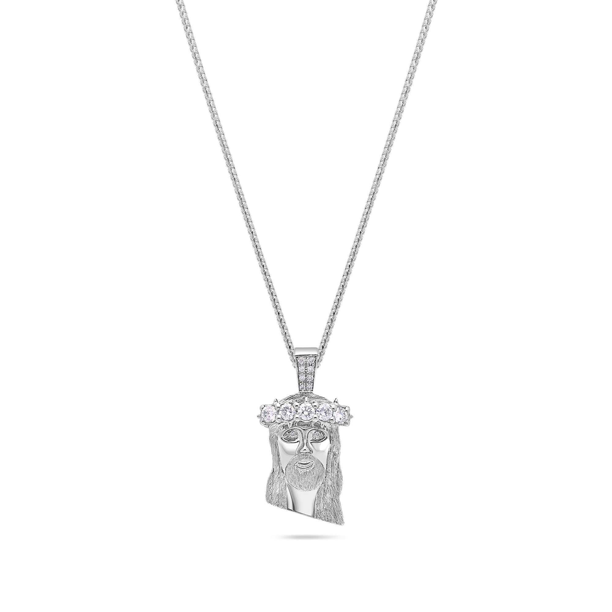 Micro Jesus Piece (1-Row Boss, Partially Iced) (14K WHITE GOLD) - IF & Co. Custom Jewelers