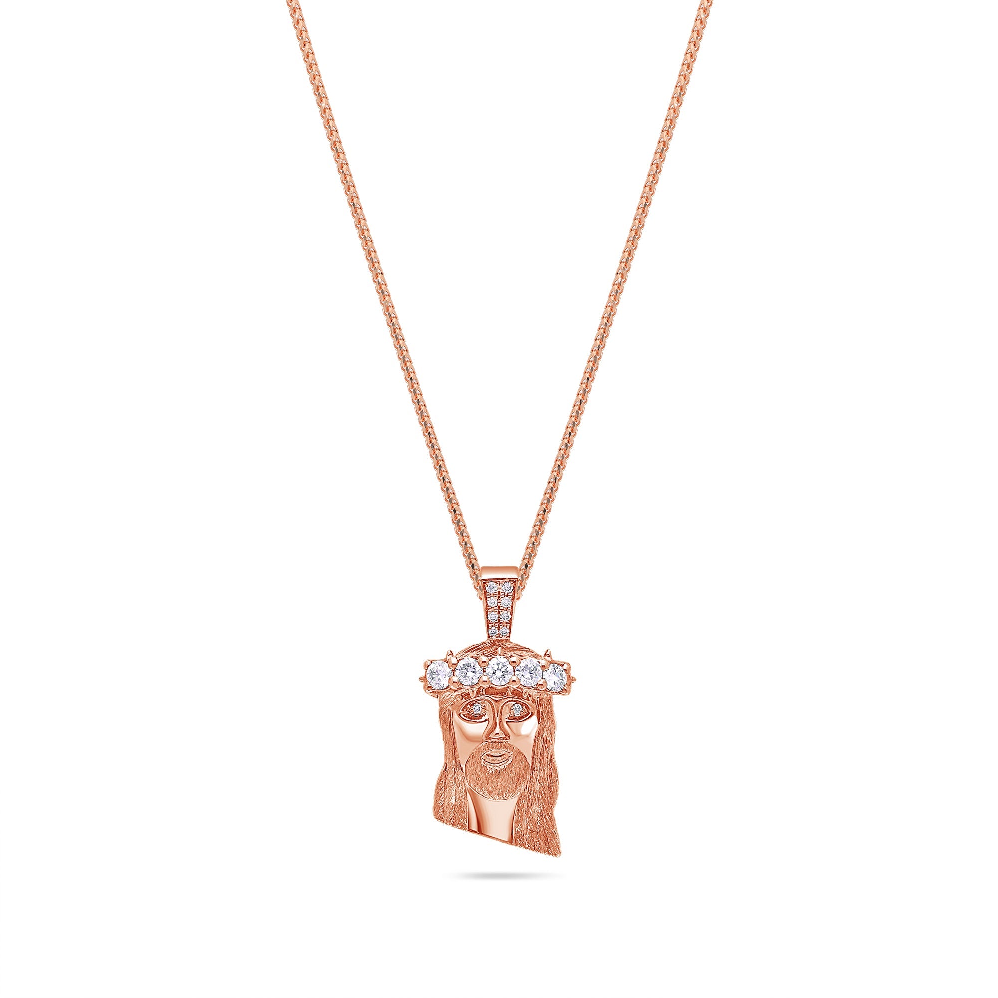 Micro Jesus Piece (1-Row Boss, Partially Iced) (14K ROSE GOLD) - IF & Co. Custom Jewelers