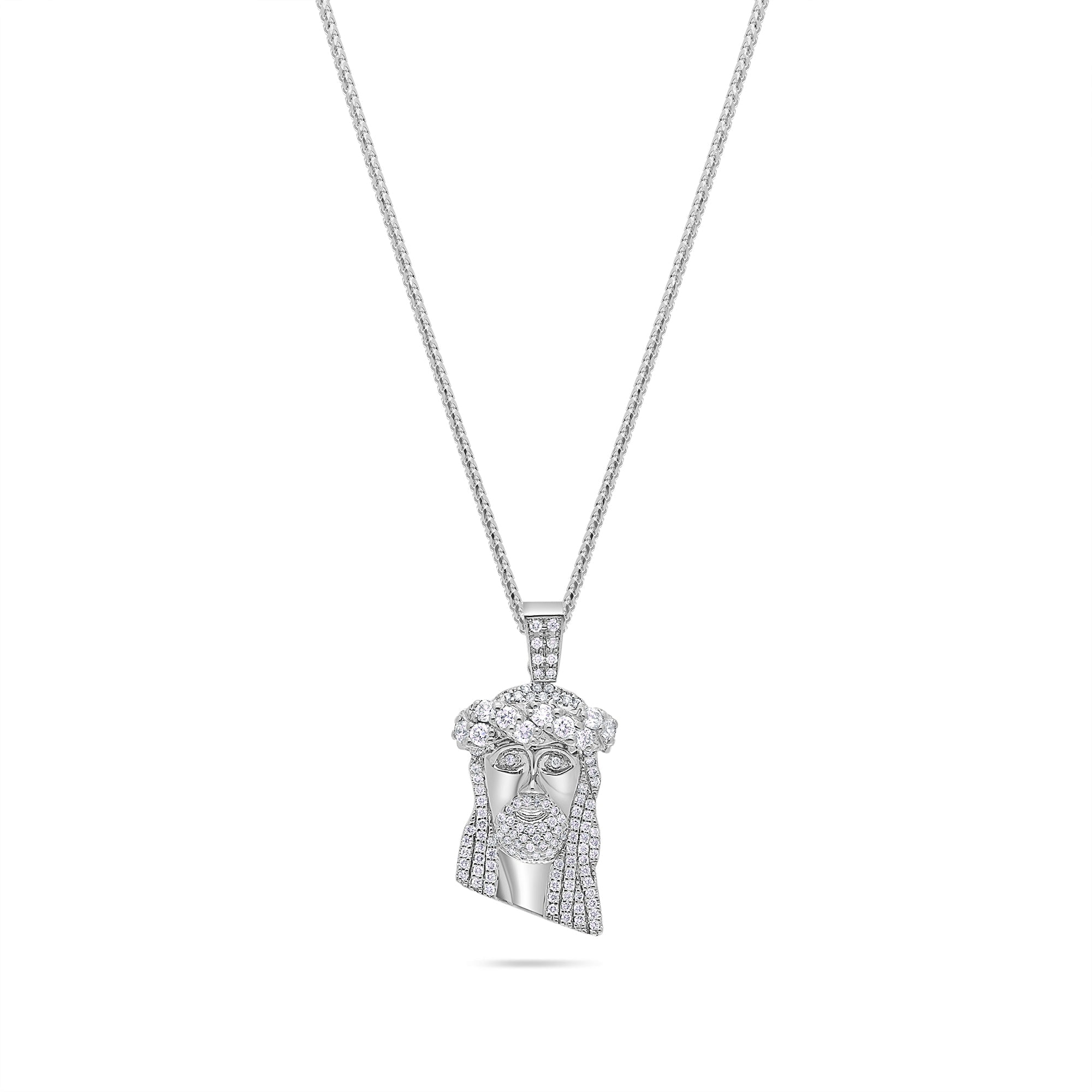 Micro Jesus Piece (2-Row Boss, Fully Iced) (14K WHITE GOLD) - IF & Co. Custom Jewelers
