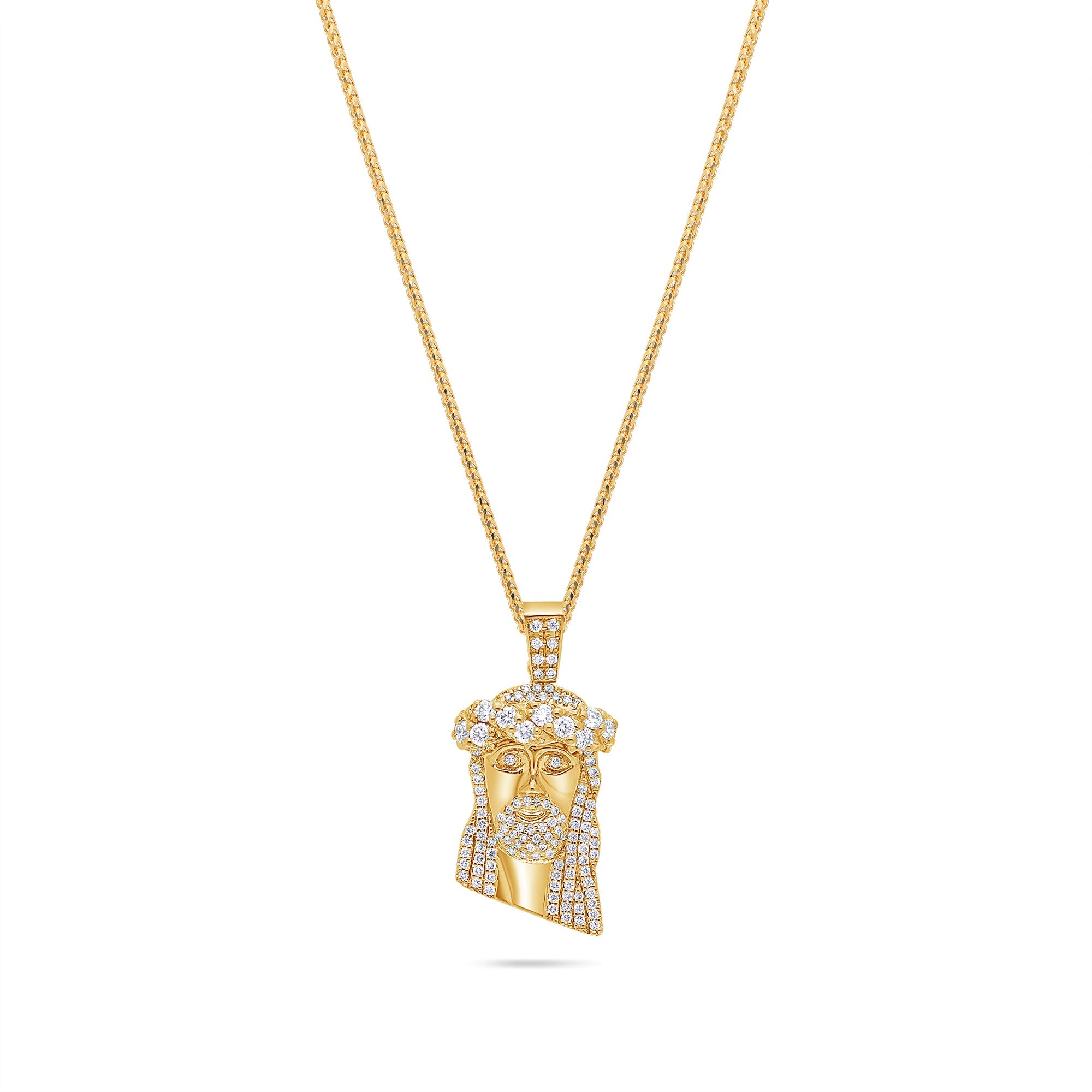 Micro Jesus Piece (2-Row Boss, Fully Iced) (14K YELLOW GOLD) - IF & Co. Custom Jewelers