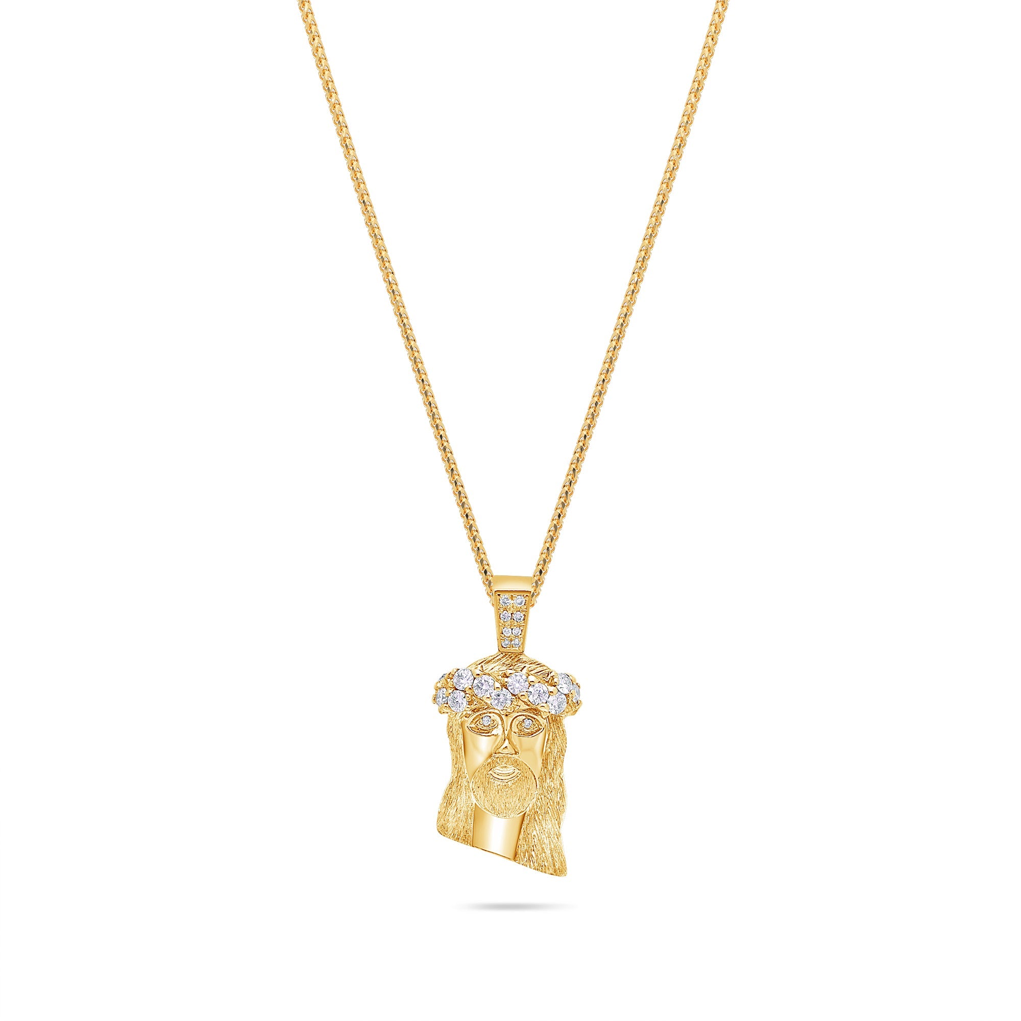 Micro Jesus Piece (2-Row Boss, Partially Iced) (14K YELLOW GOLD) - IF & Co. Custom Jewelers