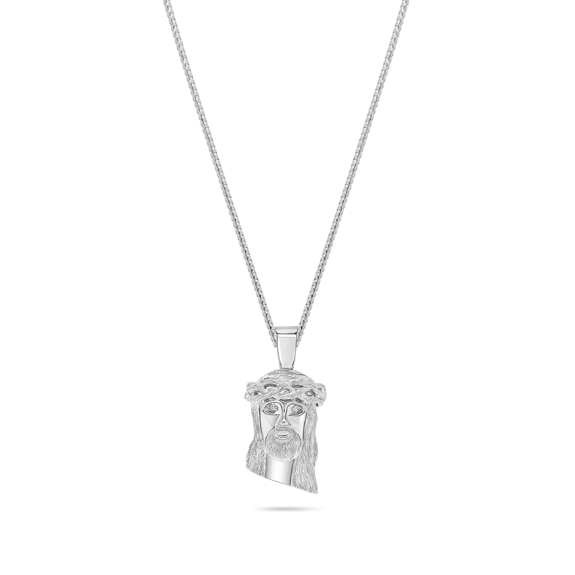 Micro Jesus Piece (Diamond Eyes) (14K WHITE GOLD) - IF & Co. Custom Jewelers