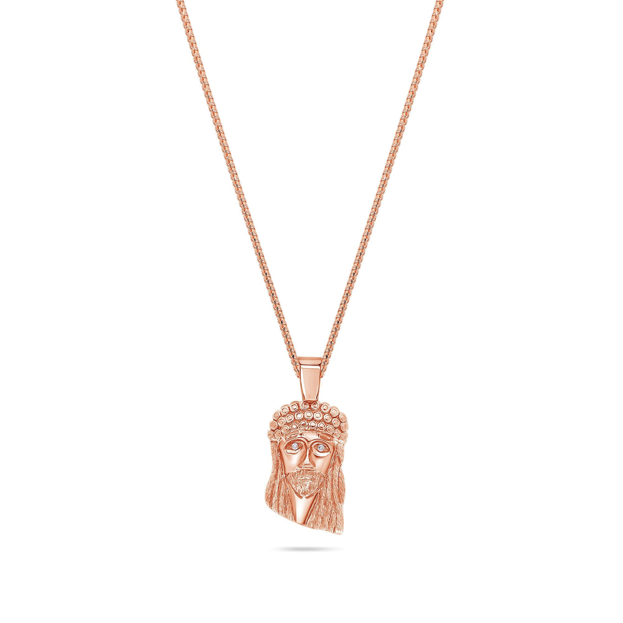 Micro Jesus Piece (Kufi, Diamond Eyes) (14K ROSE GOLD) - IF & Co. Custom Jewelers