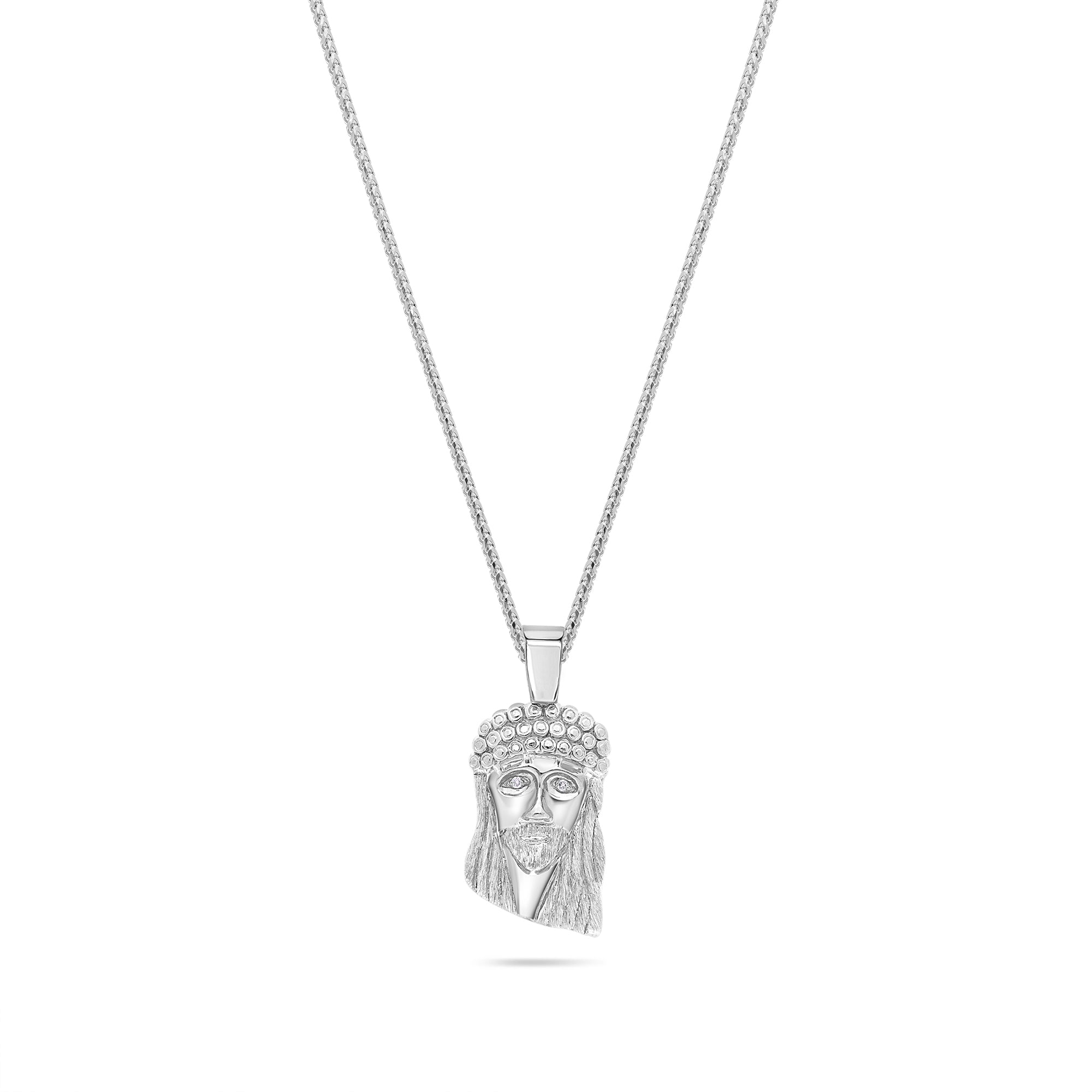 Micro Jesus Piece (Kufi, Diamond Eyes) (14K WHITE GOLD) - IF & Co. Custom Jewelers