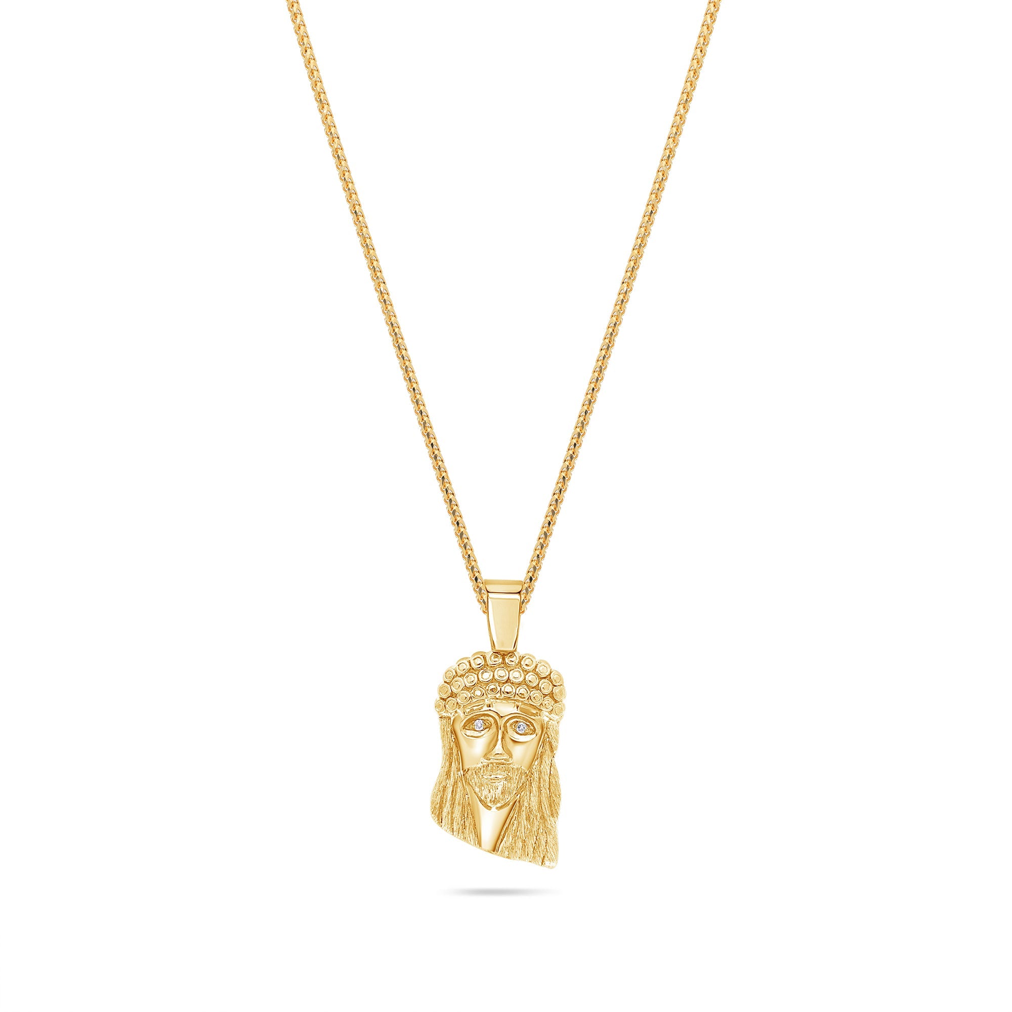 Micro Jesus Piece (Kufi, Diamond Eyes) (14K YELLOW GOLD) - IF & Co. Custom Jewelers