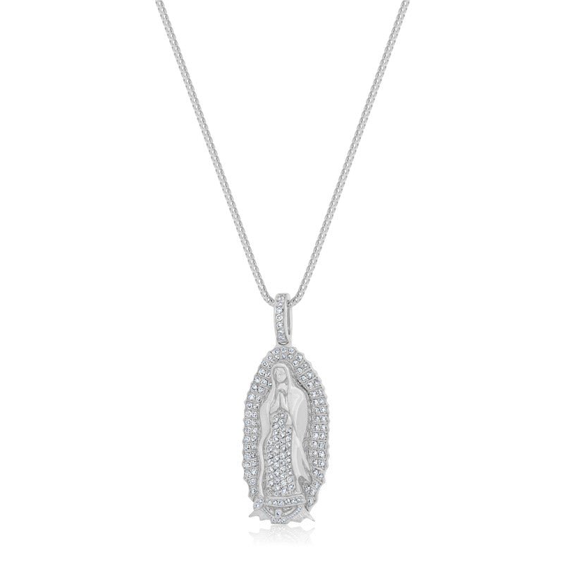 Micro Lady of Guadalupe Piece (Fully Iced) (14K WHITE GOLD) - IF & Co. Custom Jewelers