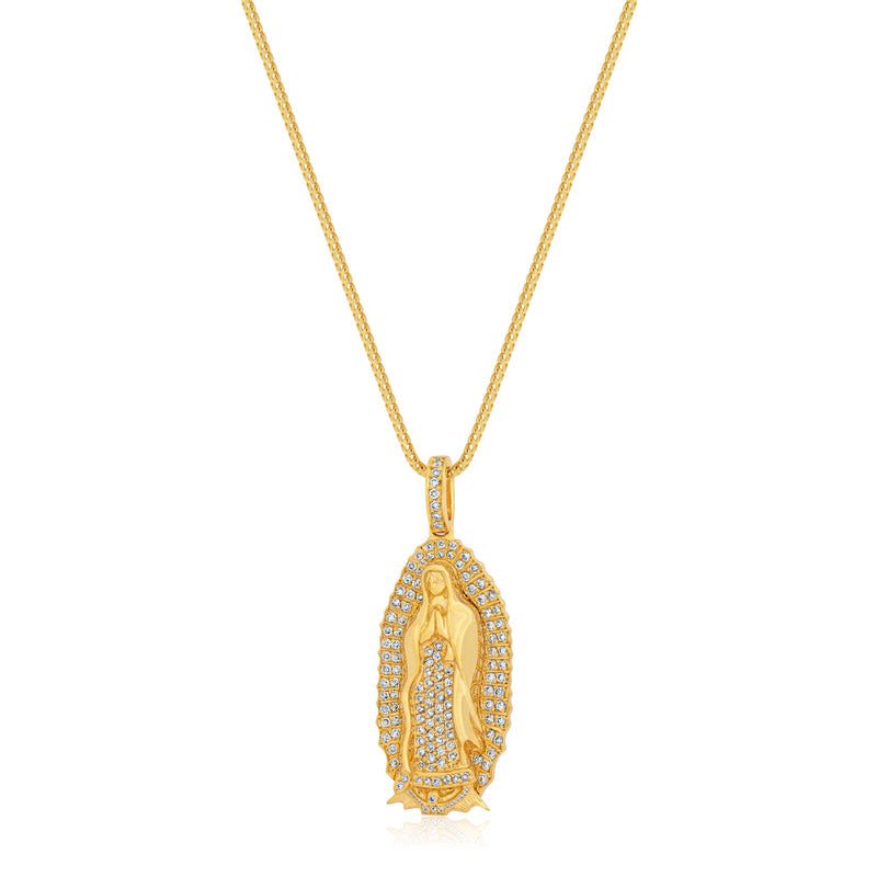 Micro Lady of Guadalupe Piece (Fully Iced) (14K YELLOW GOLD) - IF & Co. Custom Jewelers