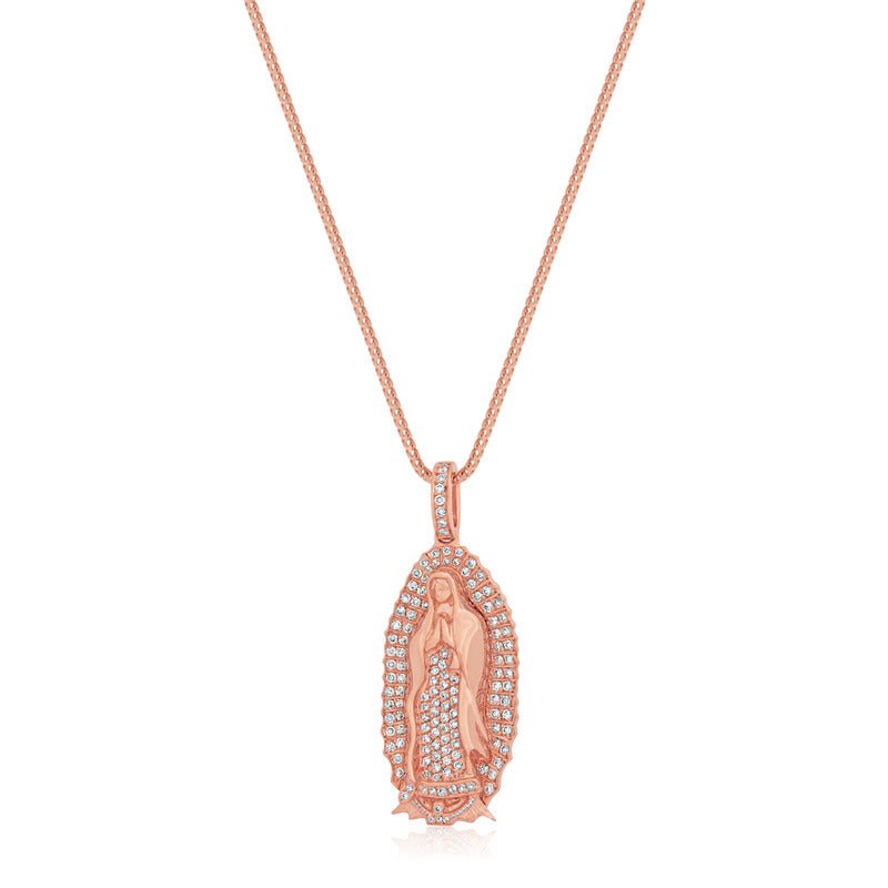Diamond Virgin Mary Necklace Micro Guadalupe Fully Iced IF Co