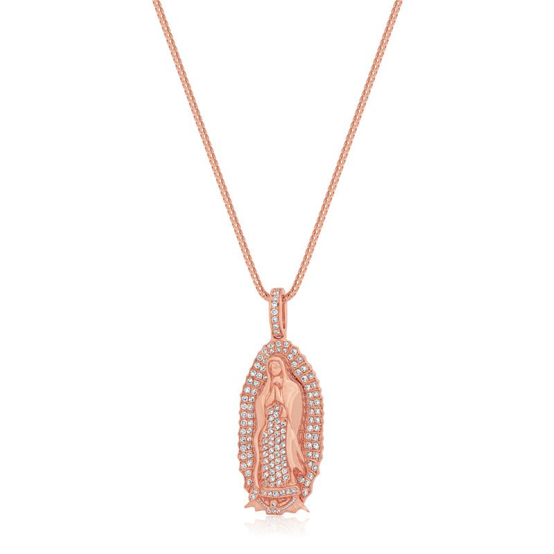 Micro Lady of Guadalupe Piece (Fully Iced) (14K ROSE GOLD) - IF & Co. Custom Jewelers