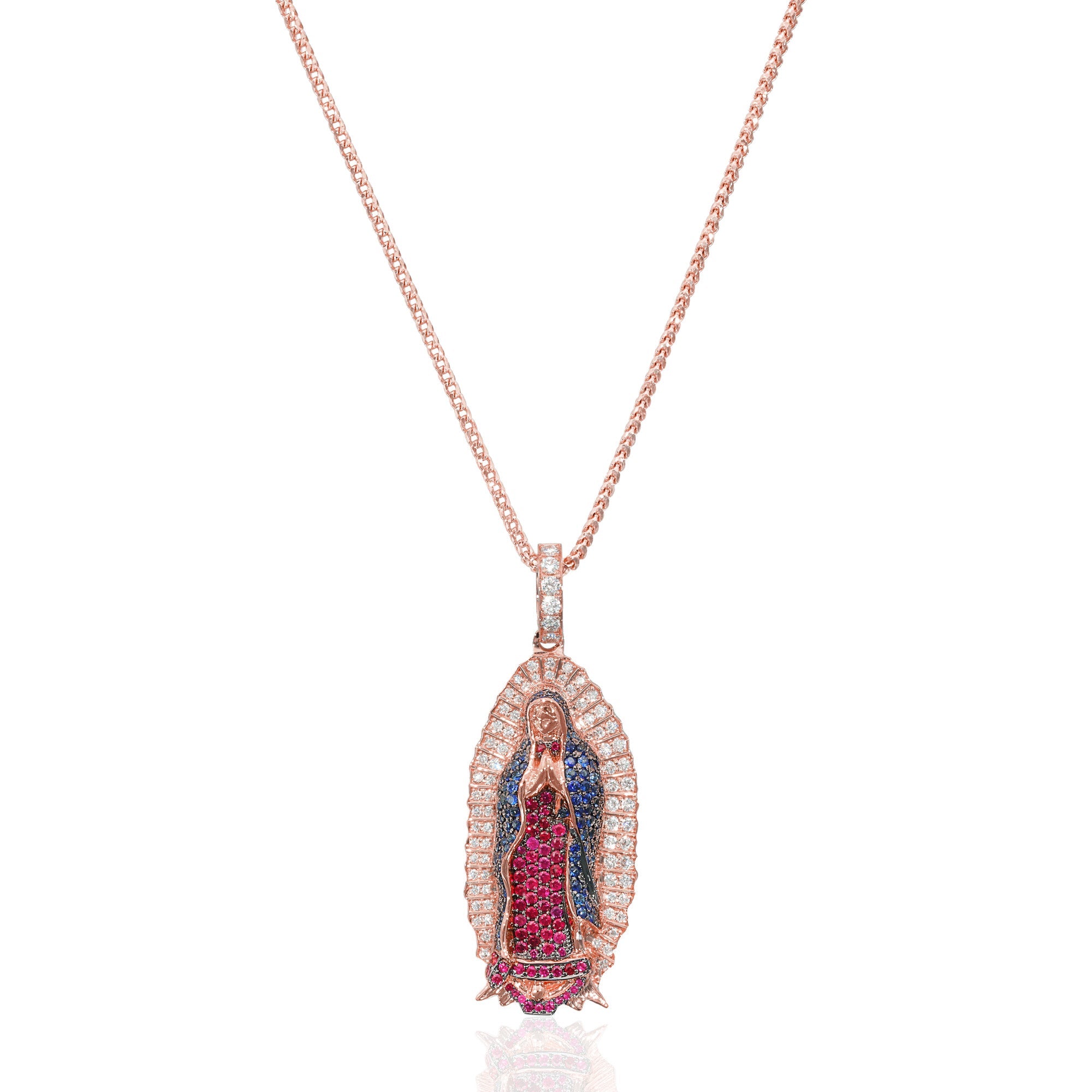 Micro Lady of Guadalupe Piece (Fully Iced, Mosaic) (14K ROSE GOLD) - IF & Co. Custom Jewelers
