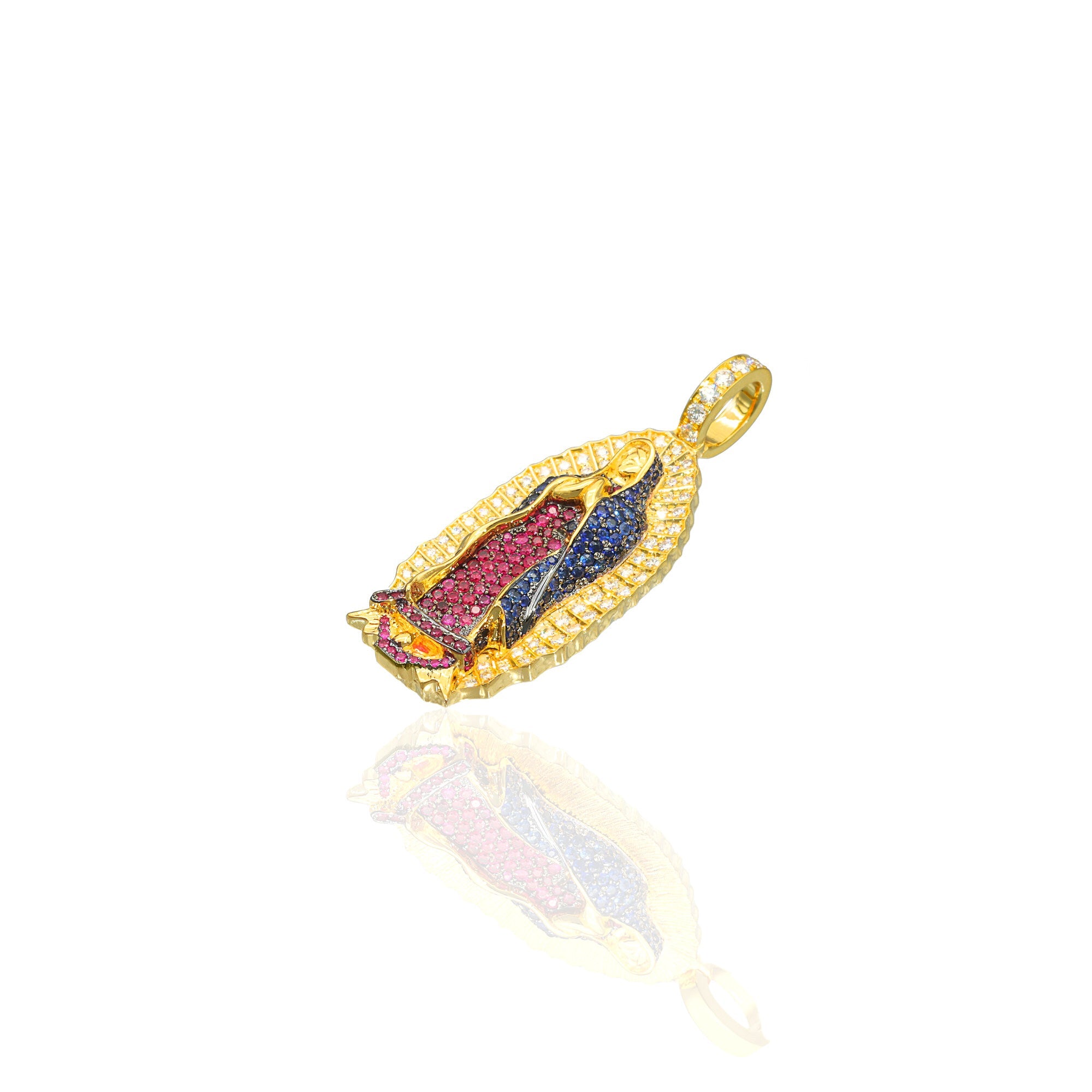 Micro Lady of Guadalupe Piece (Fully Iced, Mosaic) (14K ROSE GOLD) - IF & Co. Custom Jewelers