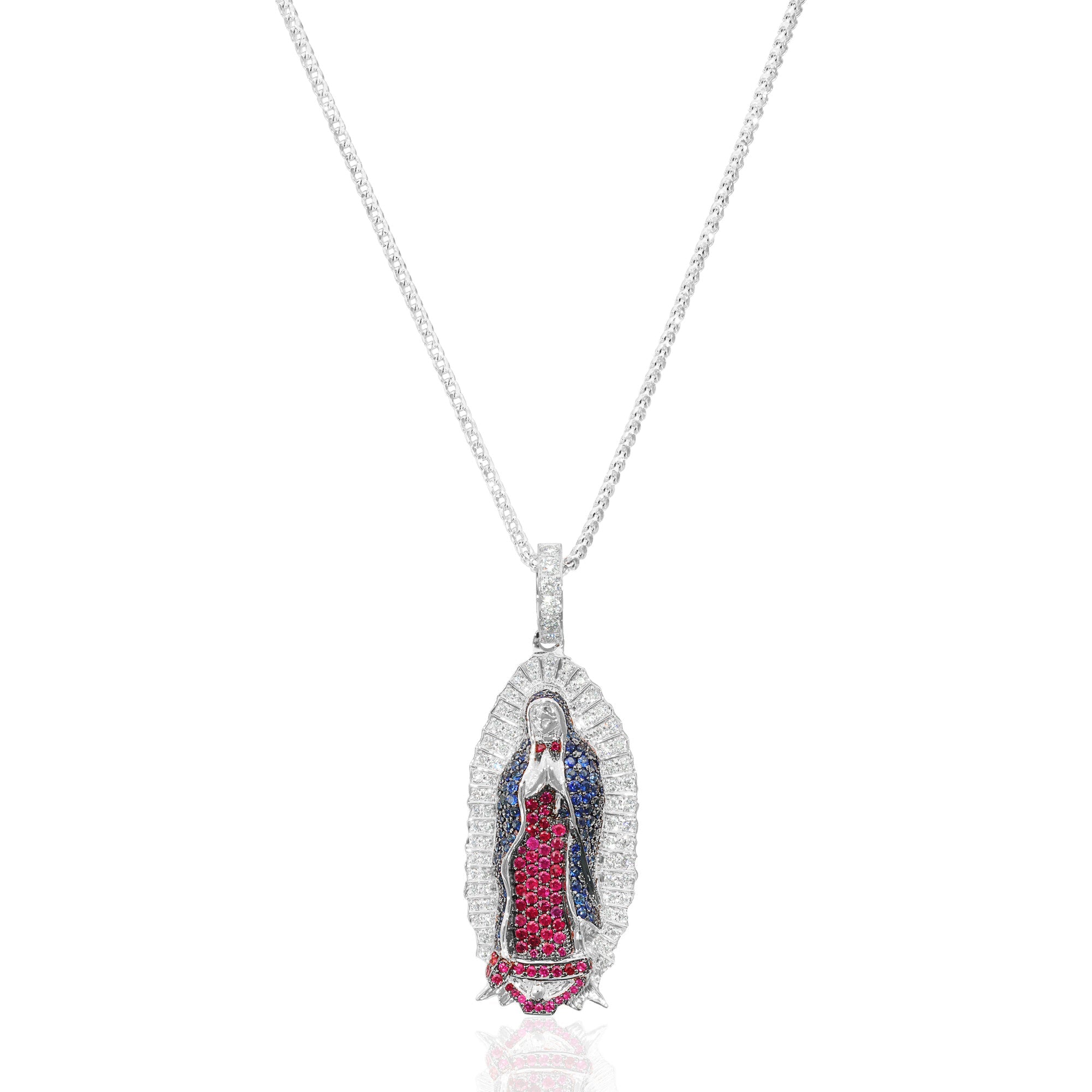 Micro Lady of Guadalupe Piece (Fully Iced, Mosaic) (14K WHITE GOLD) - IF & Co. Custom Jewelers