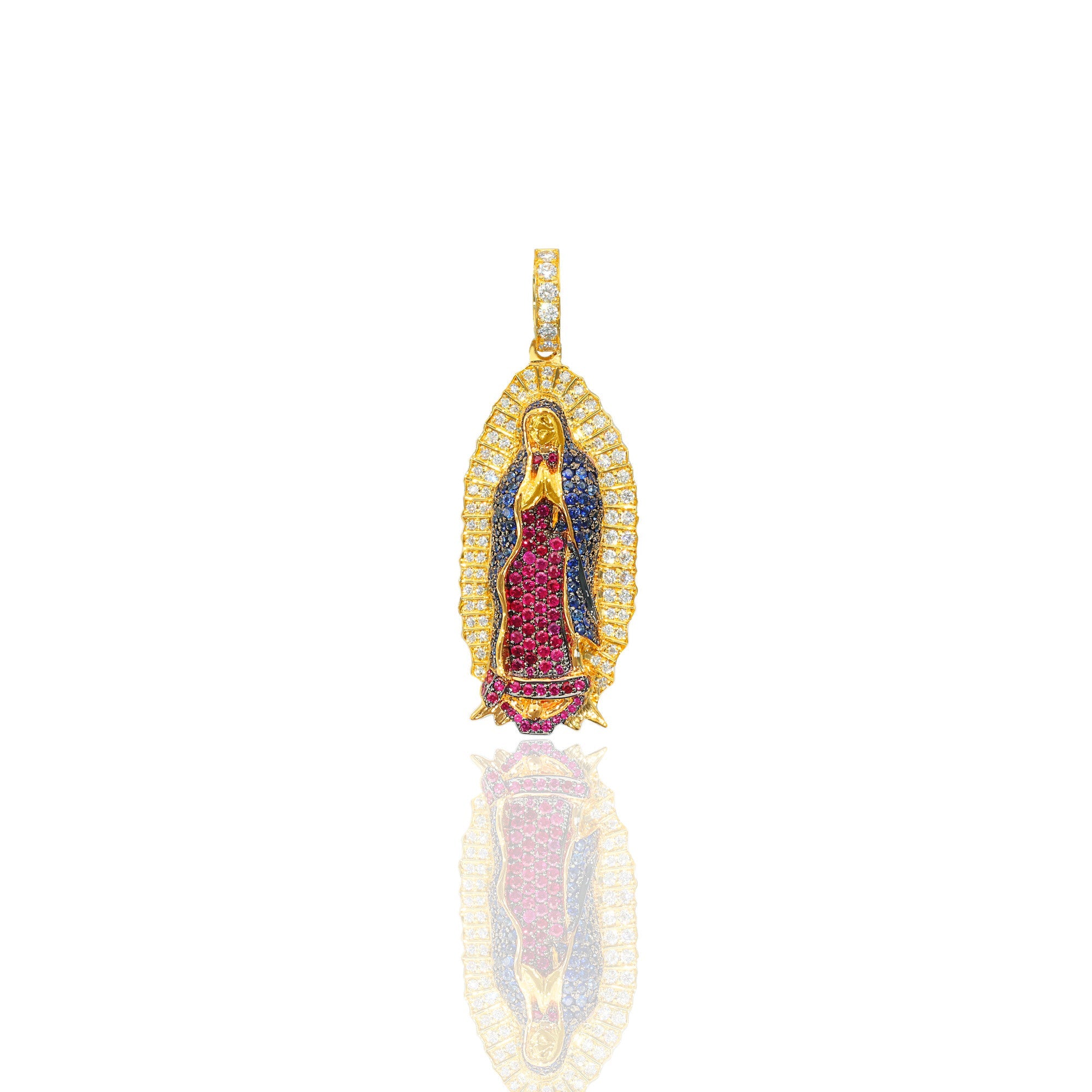 Micro Lady of Guadalupe Piece (Fully Iced, Mosaic) (14K ROSE GOLD) - IF & Co. Custom Jewelers