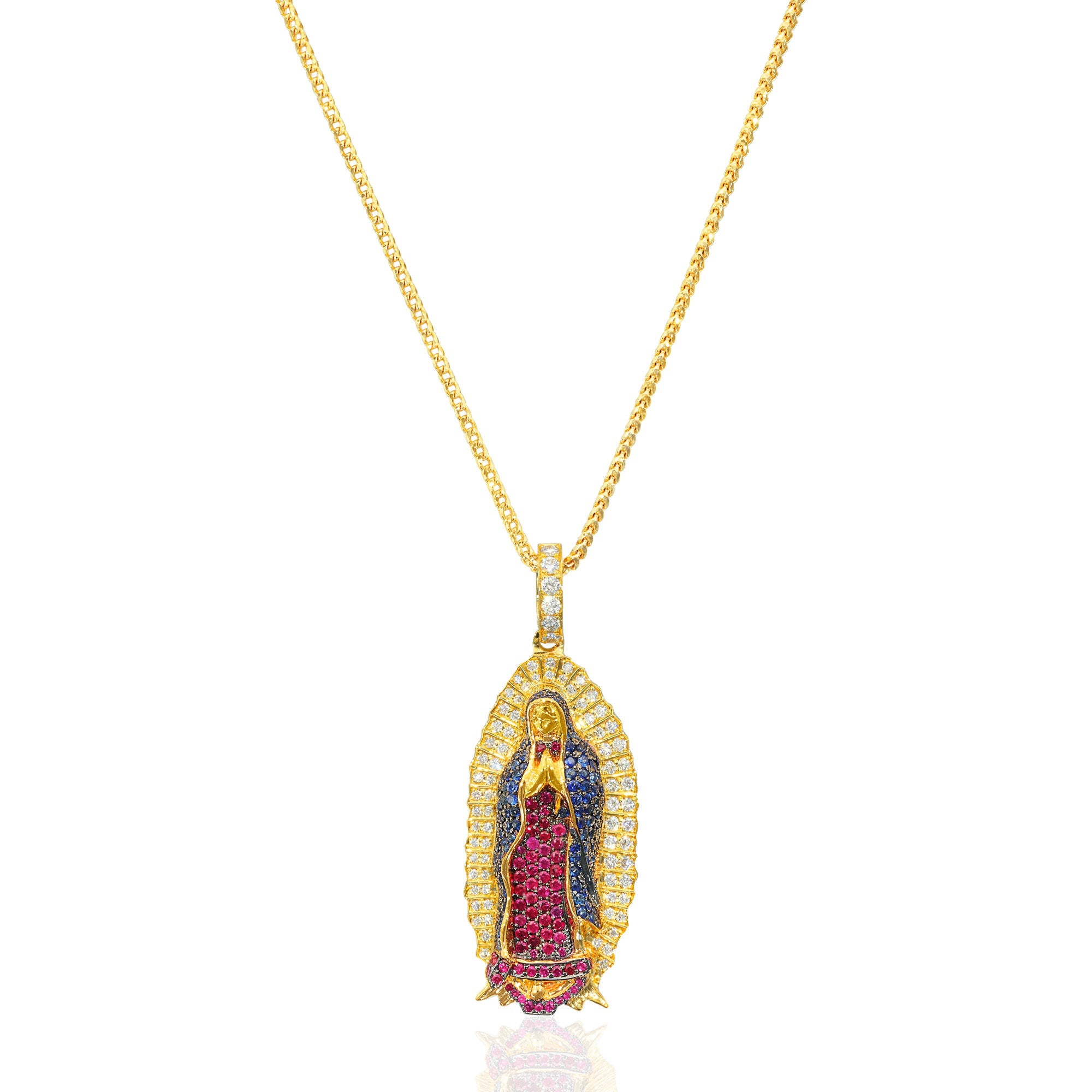 Micro Lady of Guadalupe Piece (Fully Iced, Mosaic) (14K YELLOW GOLD) - IF & Co. Custom Jewelers