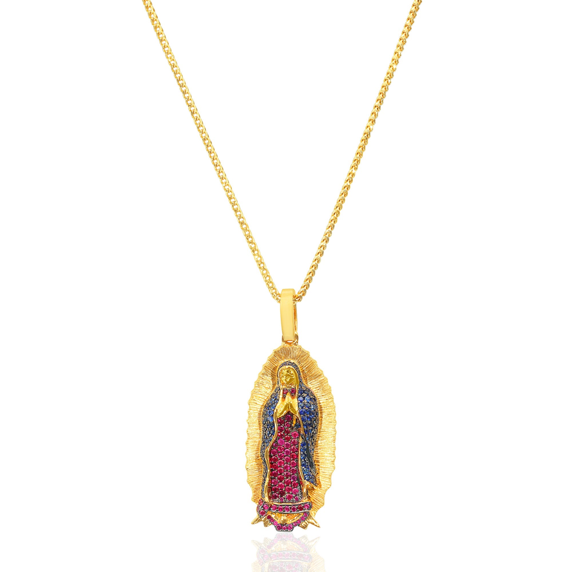 Micro Lady of Guadalupe Piece (Partially Iced, Mosaic) (14K YELLOW GOLD) - IF & Co. Custom Jewelers