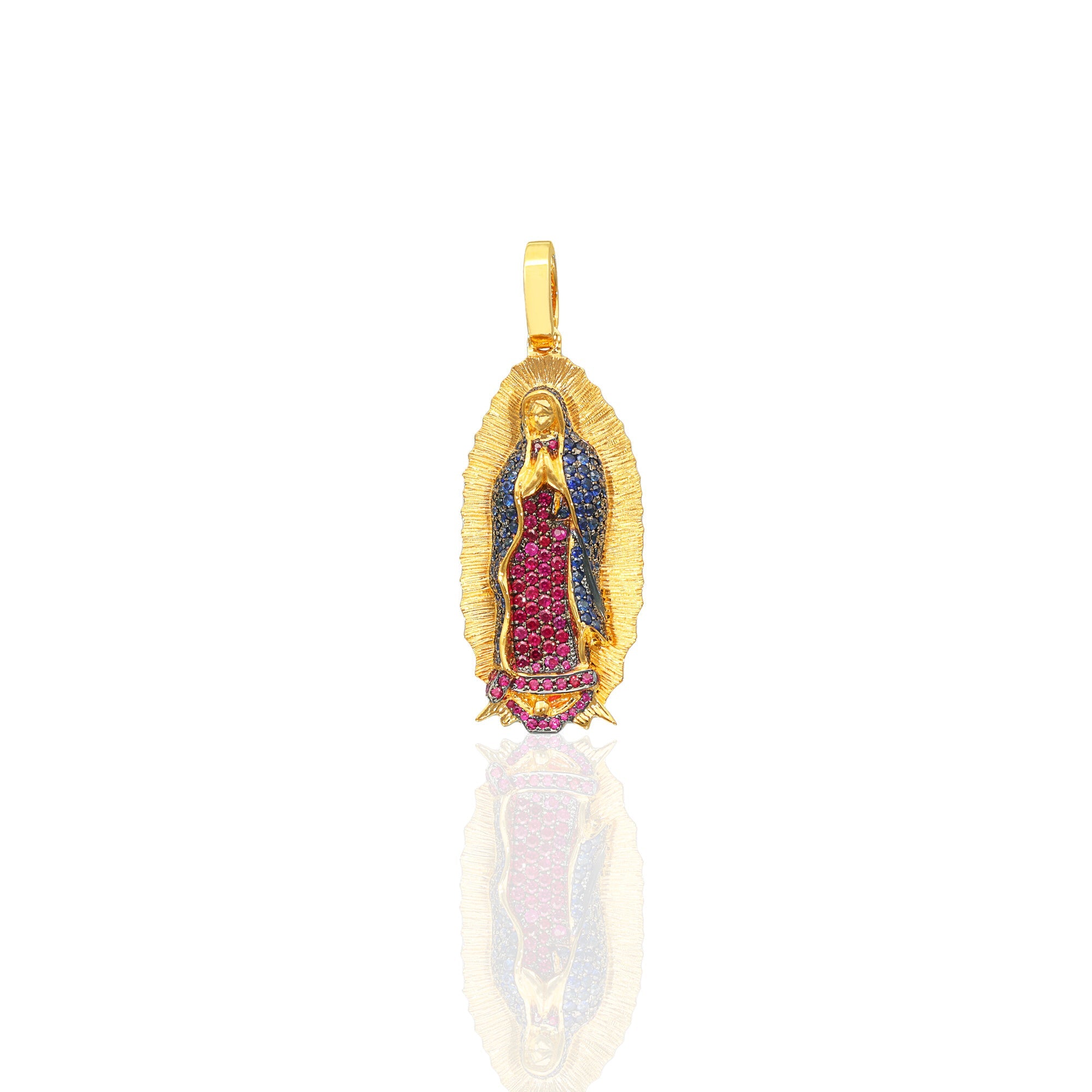 Micro Lady of Guadalupe Piece (Partially Iced, Mosaic) (14K ROSE GOLD) - IF & Co. Custom Jewelers