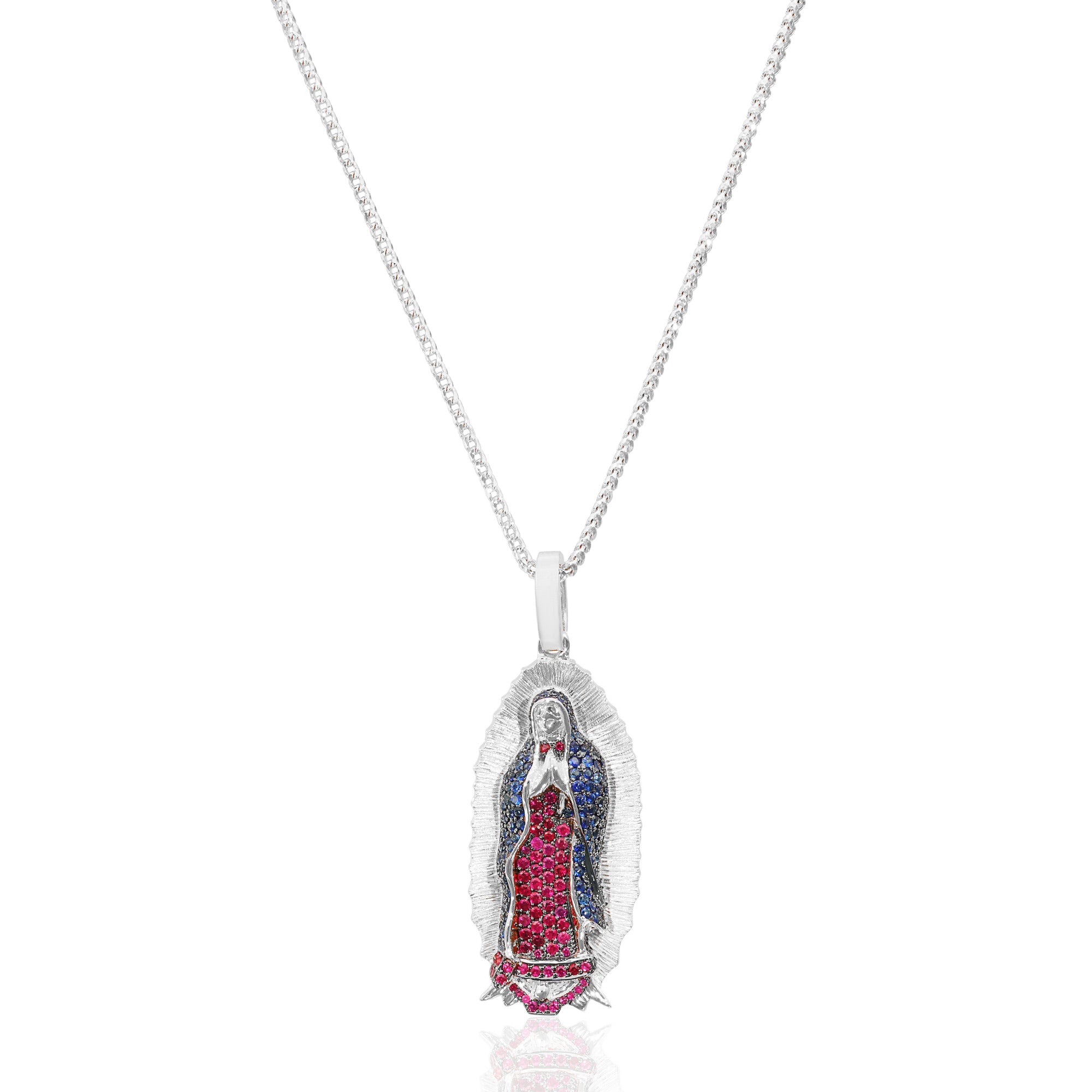 Micro Lady of Guadalupe Piece (Partially Iced, Mosaic) (14K WHITE GOLD) - IF & Co. Custom Jewelers