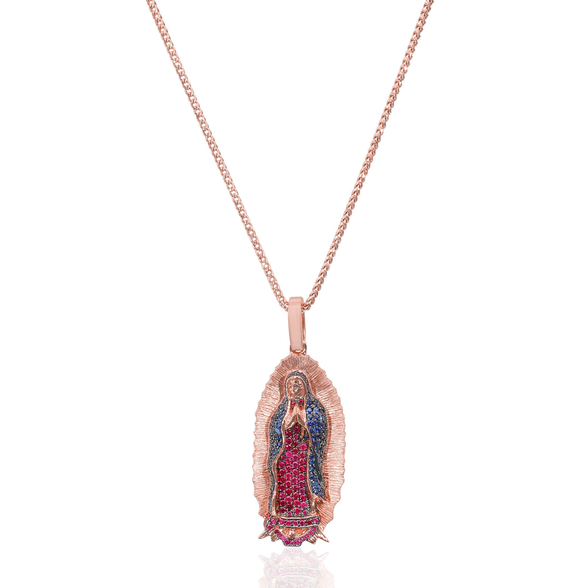 Micro Lady of Guadalupe Piece (Partially Iced, Mosaic) (14K ROSE GOLD) - IF & Co. Custom Jewelers
