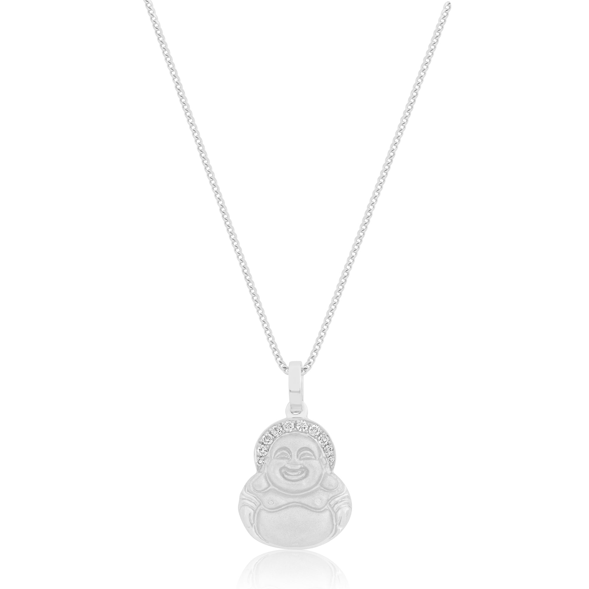 Micro Laughing Buddha Piece (Diamond Halo) (14K WHITE GOLD) - IF & Co. Custom Jewelers