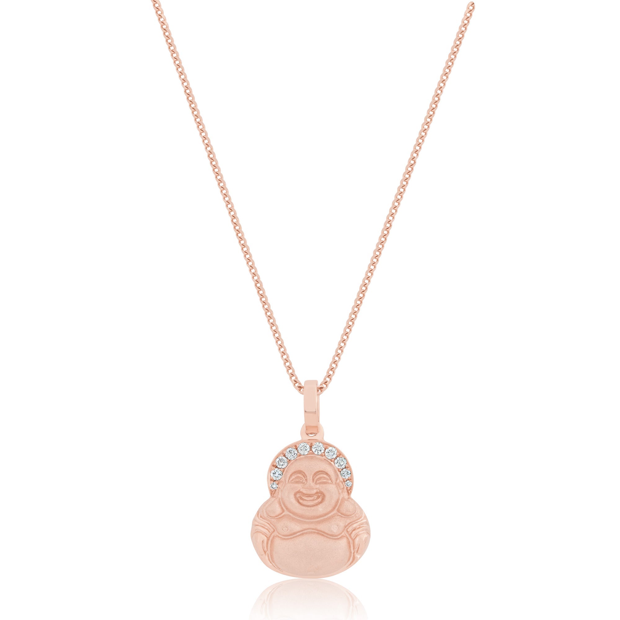 Micro Laughing Buddha Piece (Diamond Halo) (14K ROSE GOLD) - IF & Co. Custom Jewelers