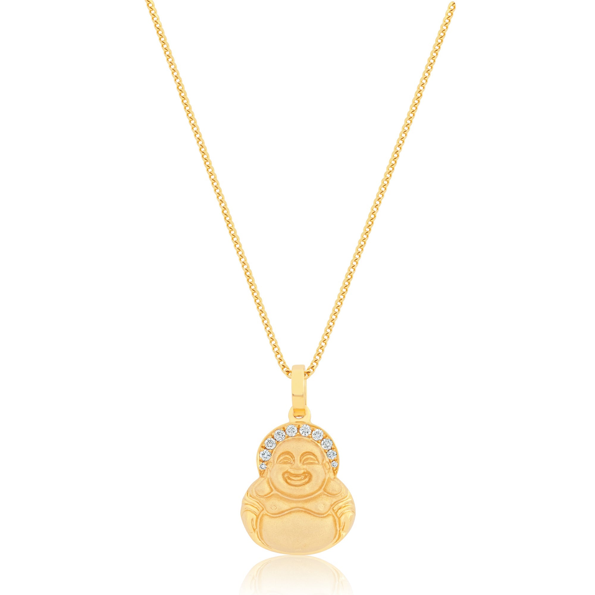 Micro Laughing Buddha Piece (Diamond Halo) (14K YELLOW GOLD) - IF & Co. Custom Jewelers