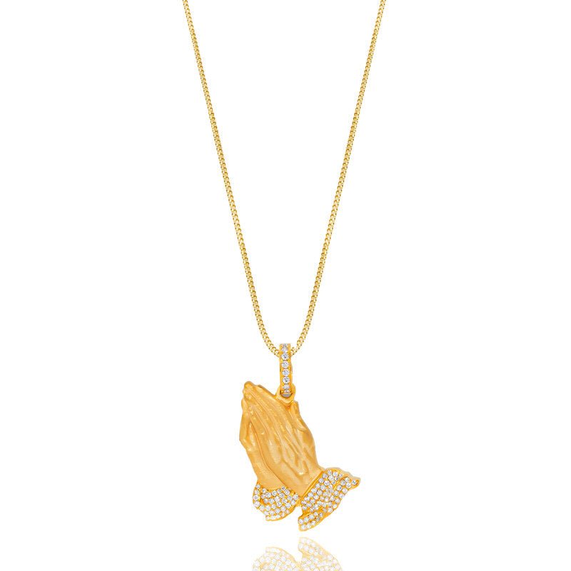 Micro Praying Hands Piece (Partially Iced) (14K YELLOW GOLD) - IF & Co. Custom Jewelers