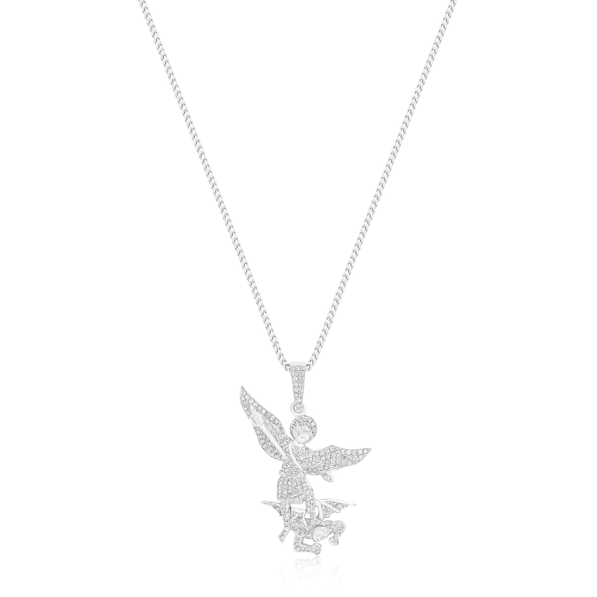 Micro Saint Michael Arch Angel Piece (Fully Iced) (14K WHITE GOLD) - IF & Co. Custom Jewelers