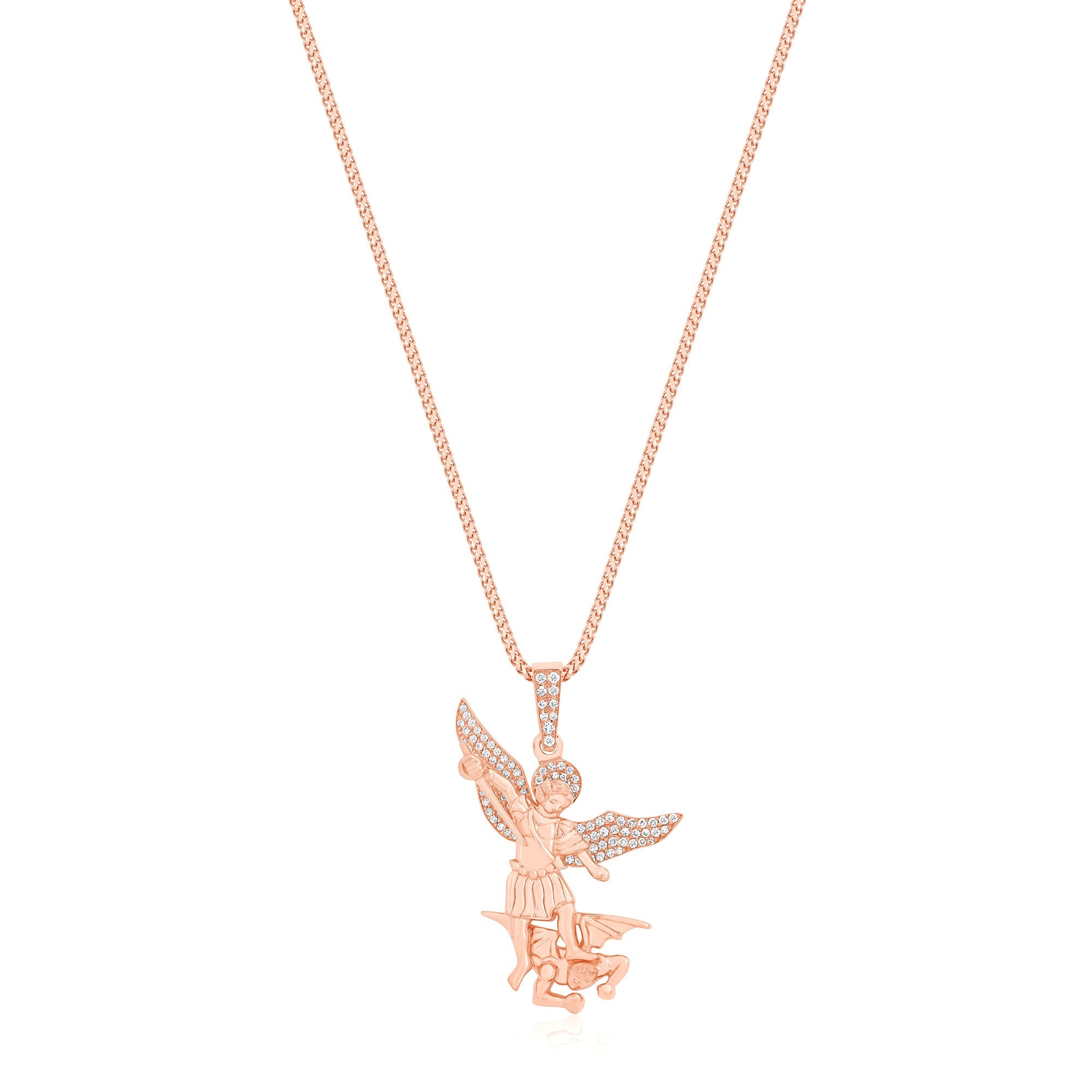 Micro Saint Michael Arch Angel Piece (Partially Iced) (14K ROSE GOLD) - IF & Co. Custom Jewelers