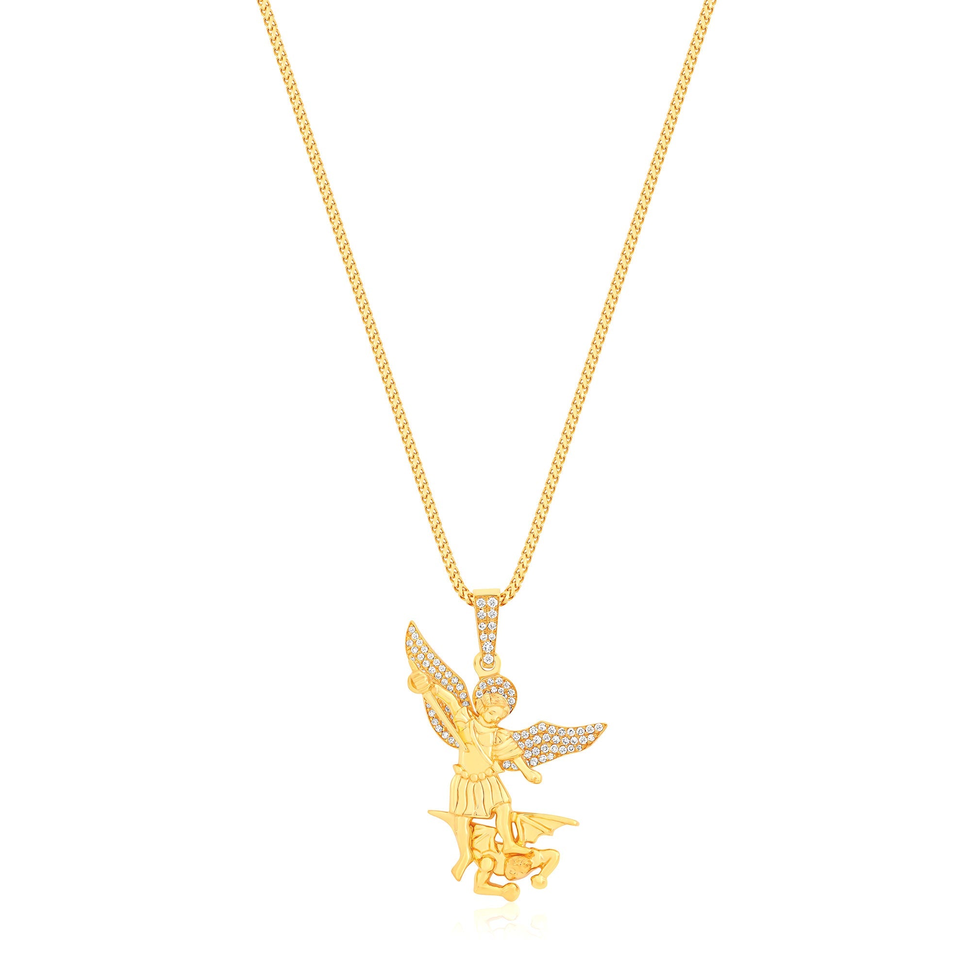 Micro Saint Michael Arch Angel Piece (Partially Iced) (14K YELLOW GOLD) - IF & Co. Custom Jewelers