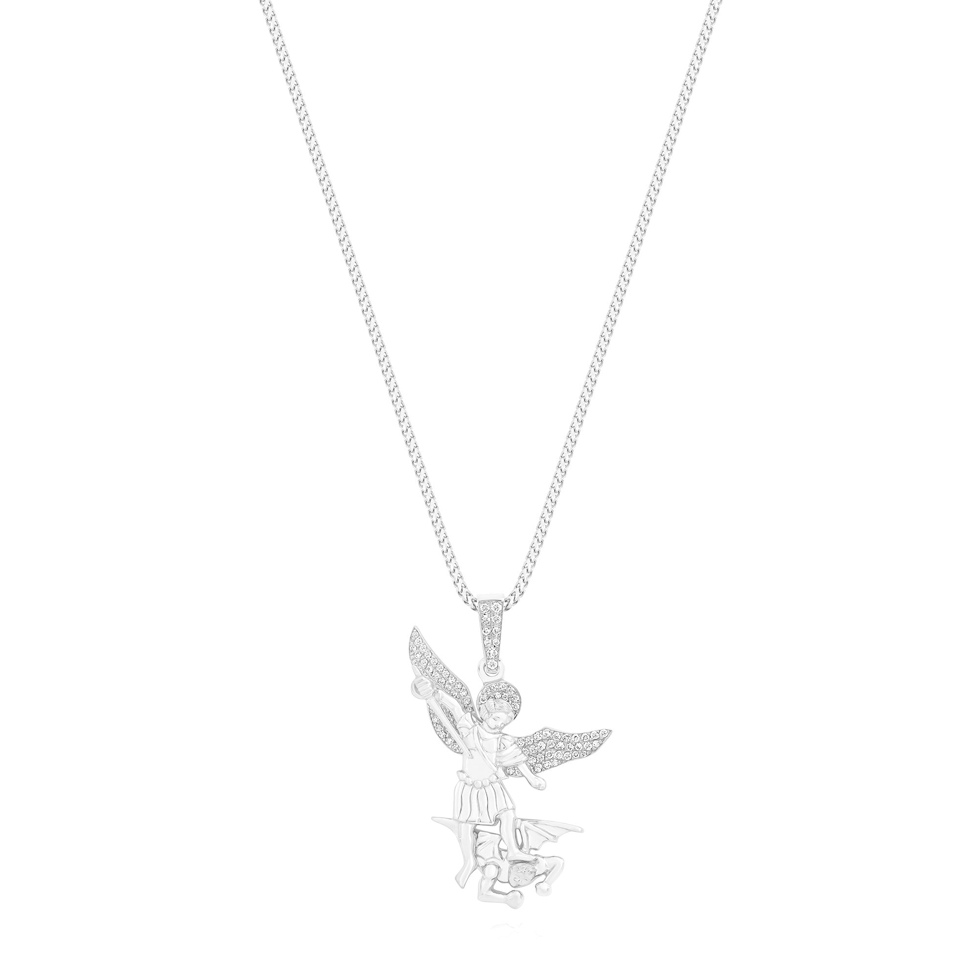 Micro Saint Michael Arch Angel Piece (Partially Iced) (14K WHITE GOLD) - IF & Co. Custom Jewelers