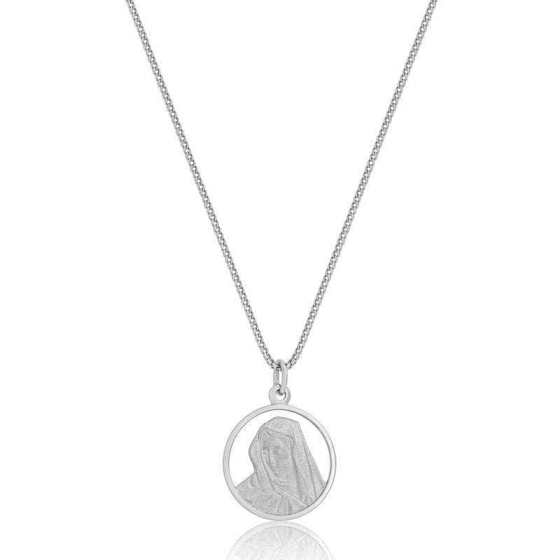 Micro Virgin Mary Medallion (14K WHITE GOLD) - IF & Co. Custom Jewelers