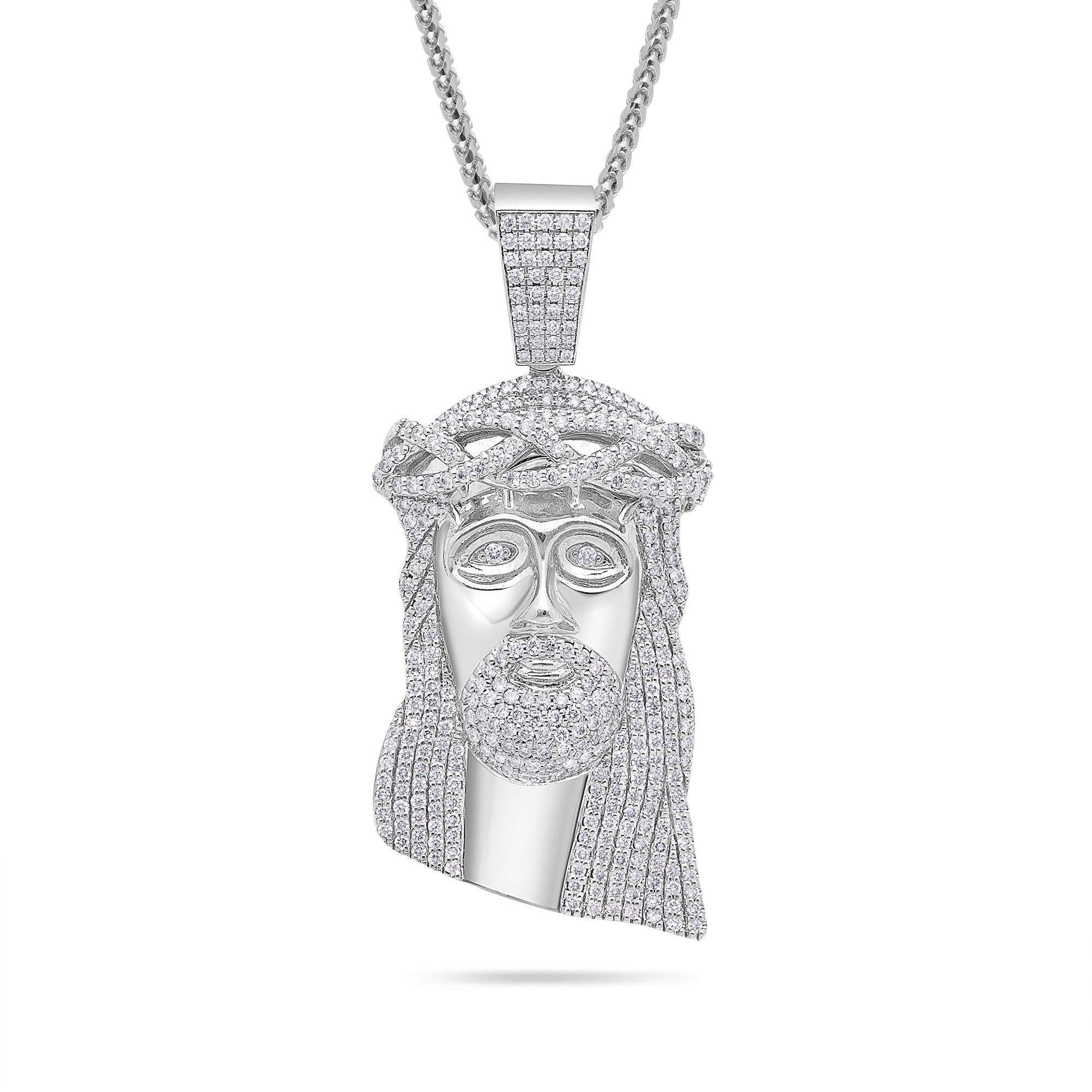Mid-Sized Jesus Piece (Fully Iced) (14K WHITE GOLD) - IF & Co. Custom Jewelers