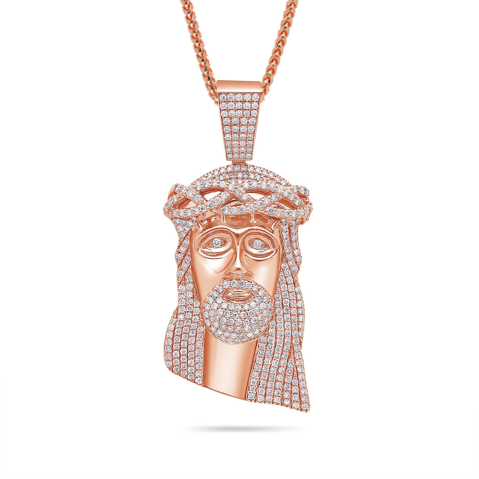 Mid-Sized Jesus Piece (Fully Iced) (14K ROSE GOLD) - IF & Co. Custom Jewelers