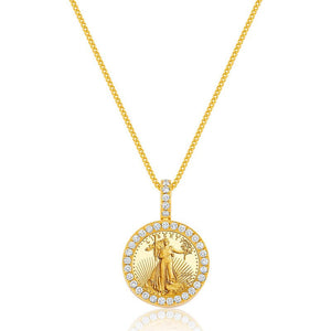 Milli 1/4oz Fine Gold Coin (American Eagle, 1-Row Bezel) (14K YELLOW GOLD) - IF & Co. Custom Jewelers