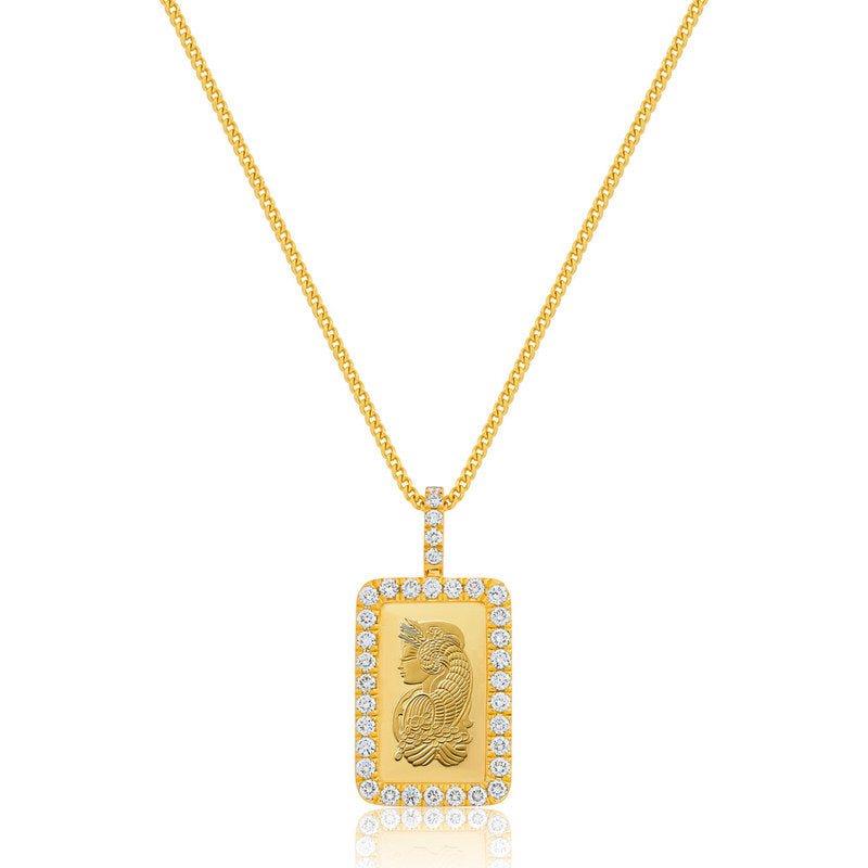 Milli 5g Suisse Fine Gold Bar (Lady Fortuna, Fully Iced) (14K YELLOW GOLD) - IF & Co. Custom Jewelers