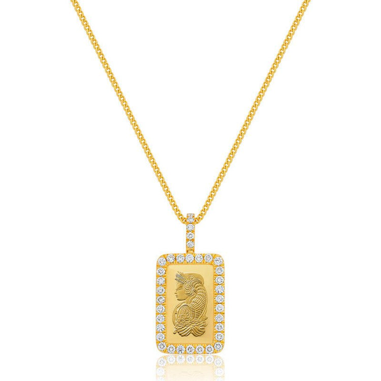 24k Gold Fortuna Pendant 24K Gold Bar Necklace 5g Suisse Pamp Bar