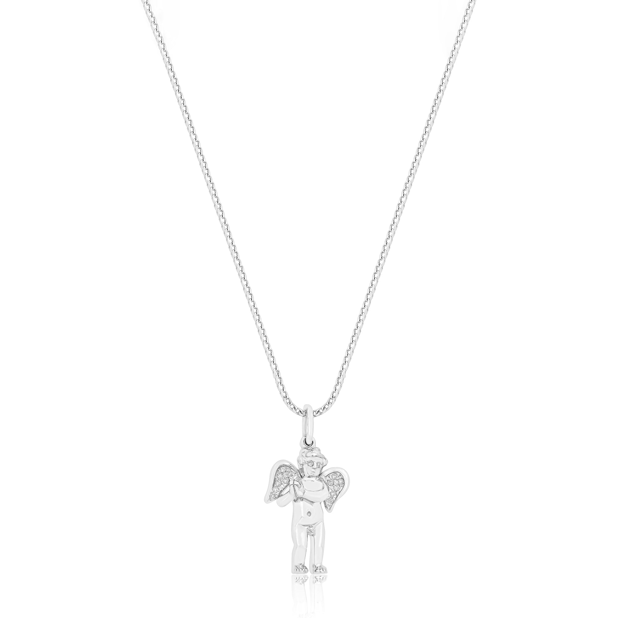 Nano Cherub Angel (Praying Hands, Partially Iced) (14K WHITE GOLD) - IF & Co. Custom Jewelers