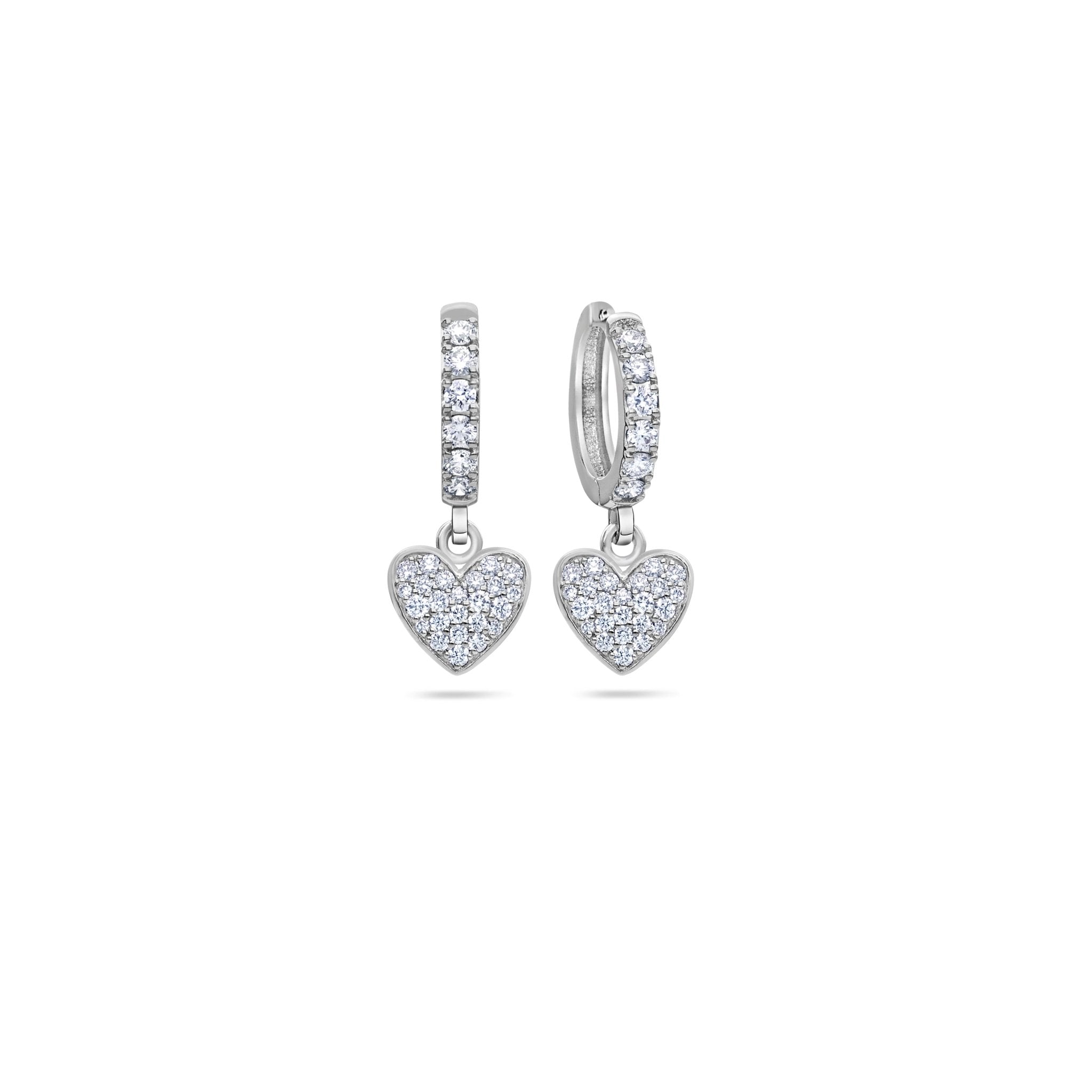 Pico Hanging Heart Hoop Earrings (18K WHITE GOLD) - IF & Co. Custom Jewelers