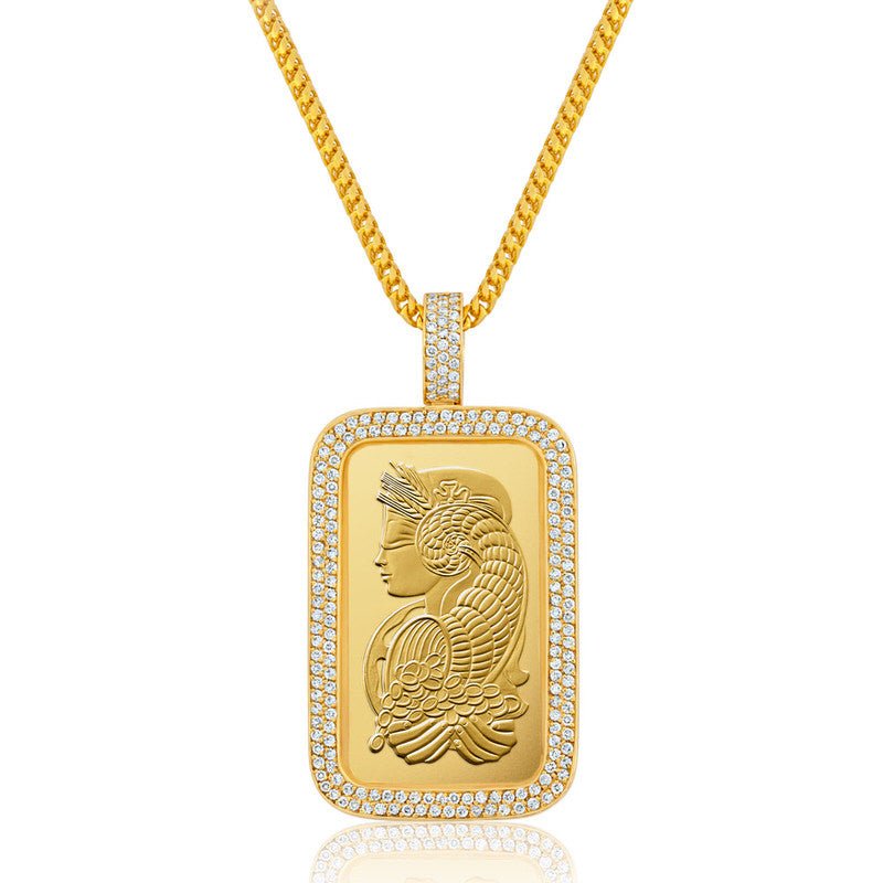 Standard 1oz. Suisse Gold Bar (Lady Fortuna, 2-Row Bezel) (14K YELLOW GOLD) - IF & Co. Custom Jewelers