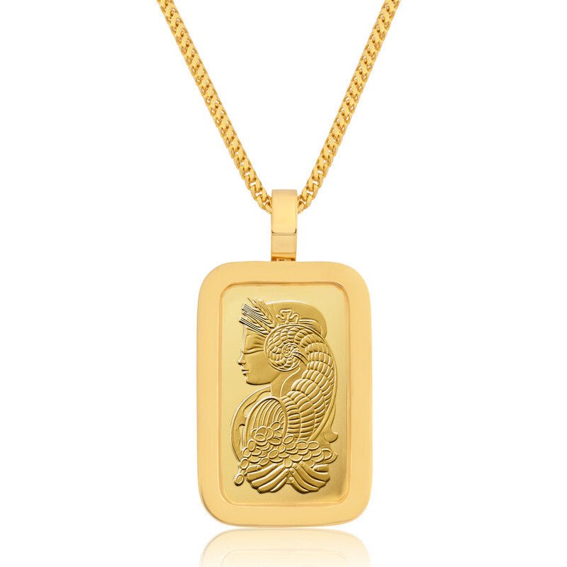 Standard 1oz. Suisse Gold Bar (Lady Fortuna, Solid Gold Bezel) (14K YELLOW GOLD) - IF & Co. Custom Jewelers