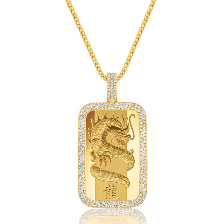 1oz Lunar Dragon PAMP Gold Bar Necklace with Diamond Bezel IF