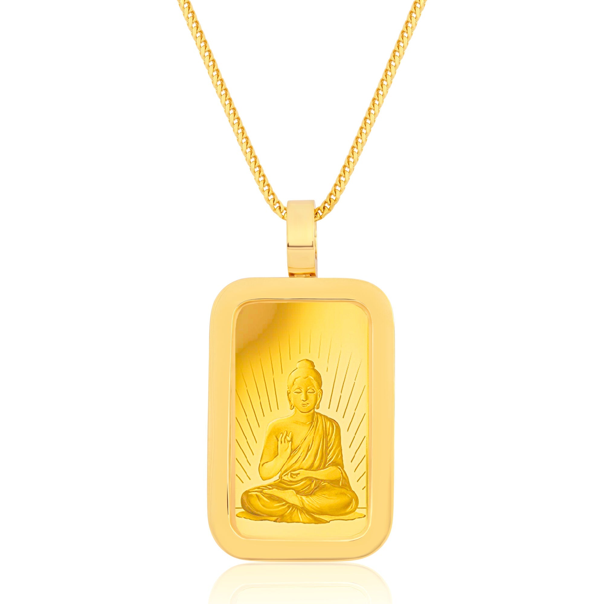 Standard 1oz. Suisse Gold Bar (Sitting Buddha, Solid Gold Bezel) (14K YELLOW GOLD) - IF & Co. Custom Jewelers