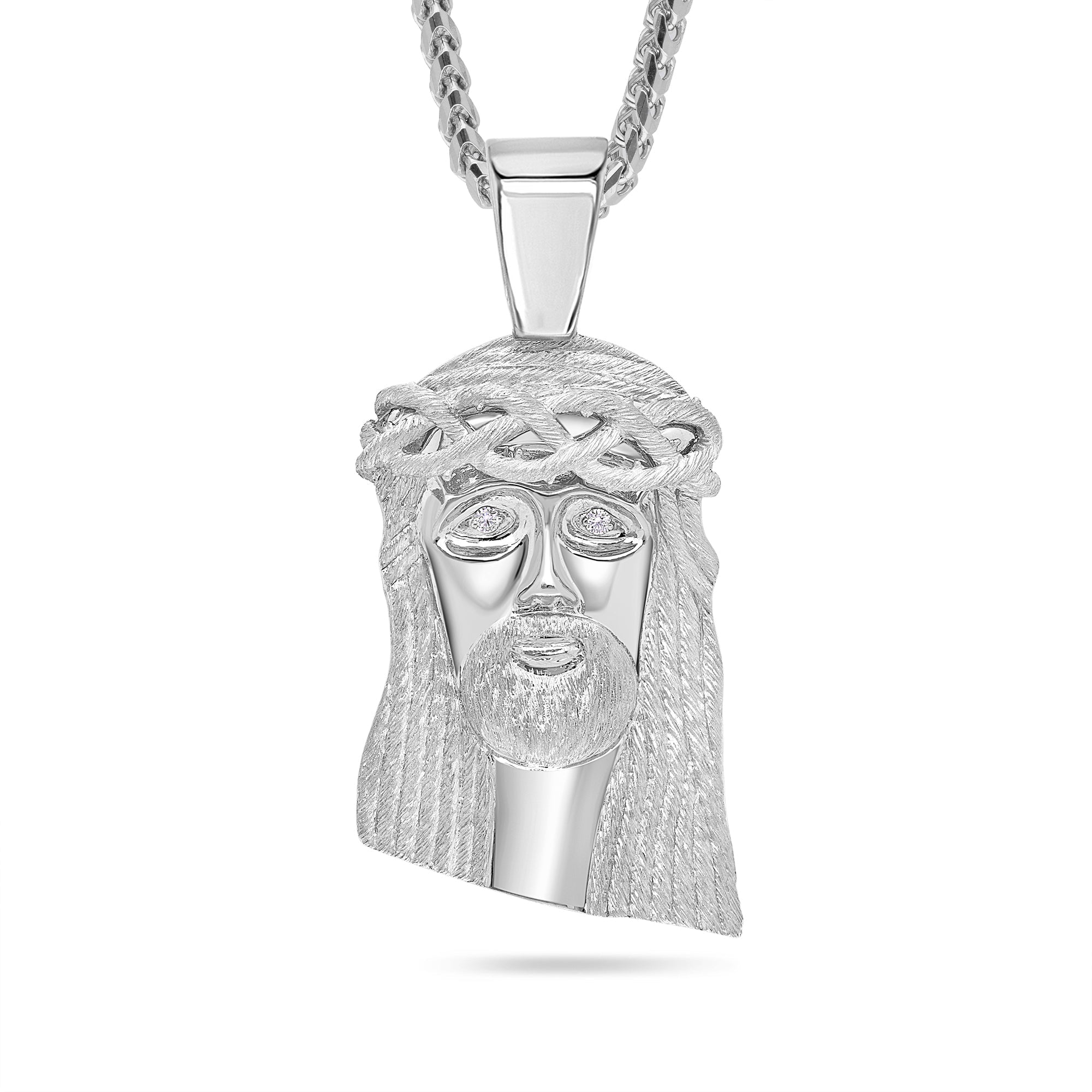 Standard Jesus Piece (Diamond Eyes) (14K WHITE GOLD) - IF & Co. Custom Jewelers