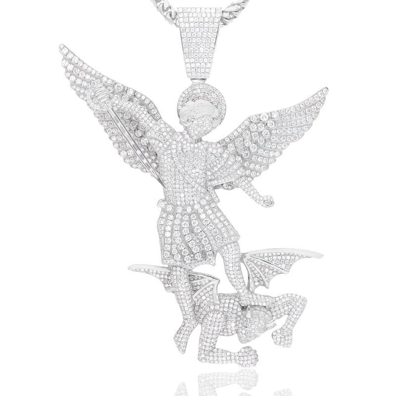 Standard Saint Michael Arch Angel Piece (Fully Iced) (14K WHITE GOLD) - IF & Co. Custom Jewelers